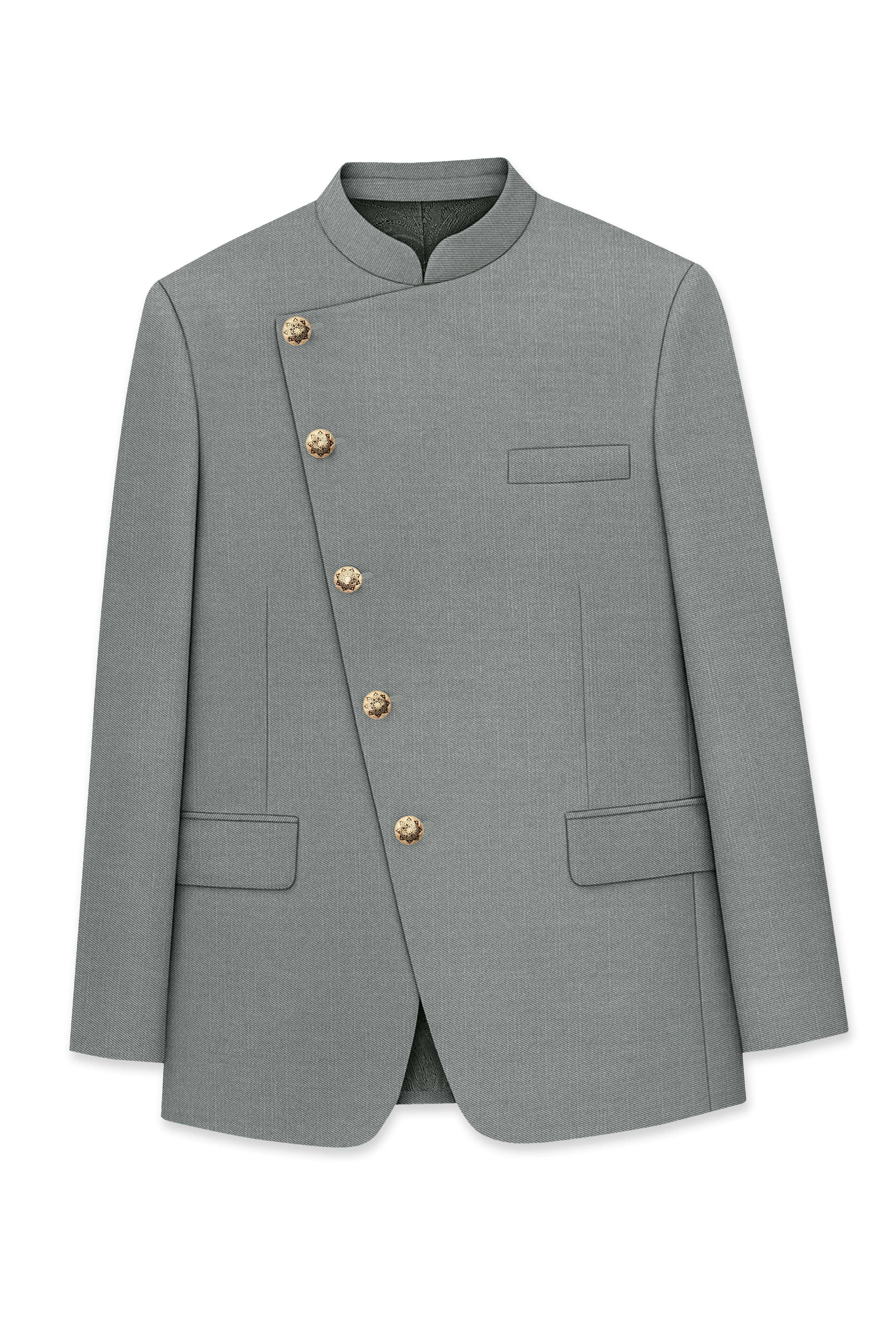 Travliam-William Gray Wool Rich Cross Placket Bandhgala Slight Stretch Blazer