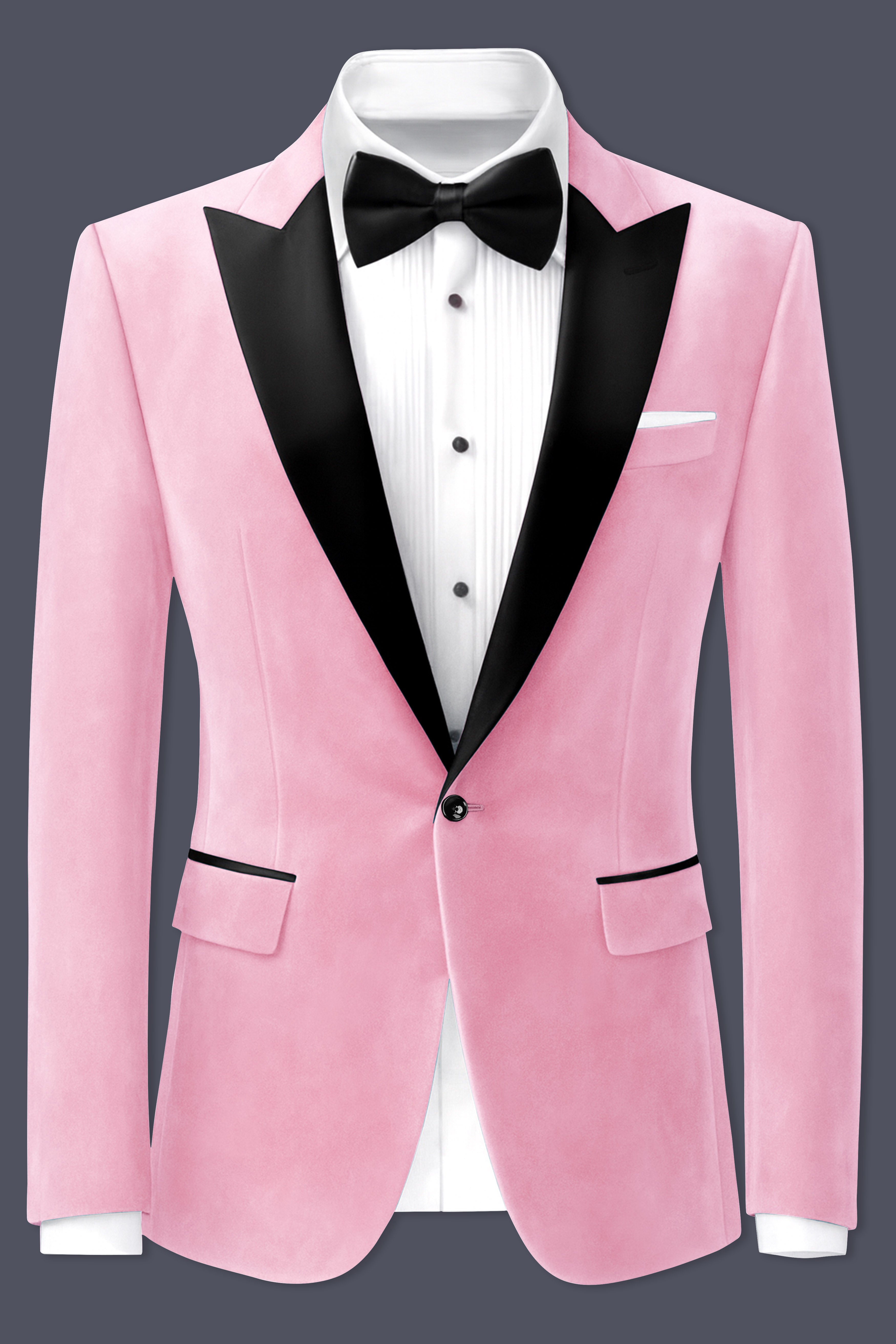 Fleurvel-Azalea Pink Velvet Peak Lapel Tuxedo Blazer