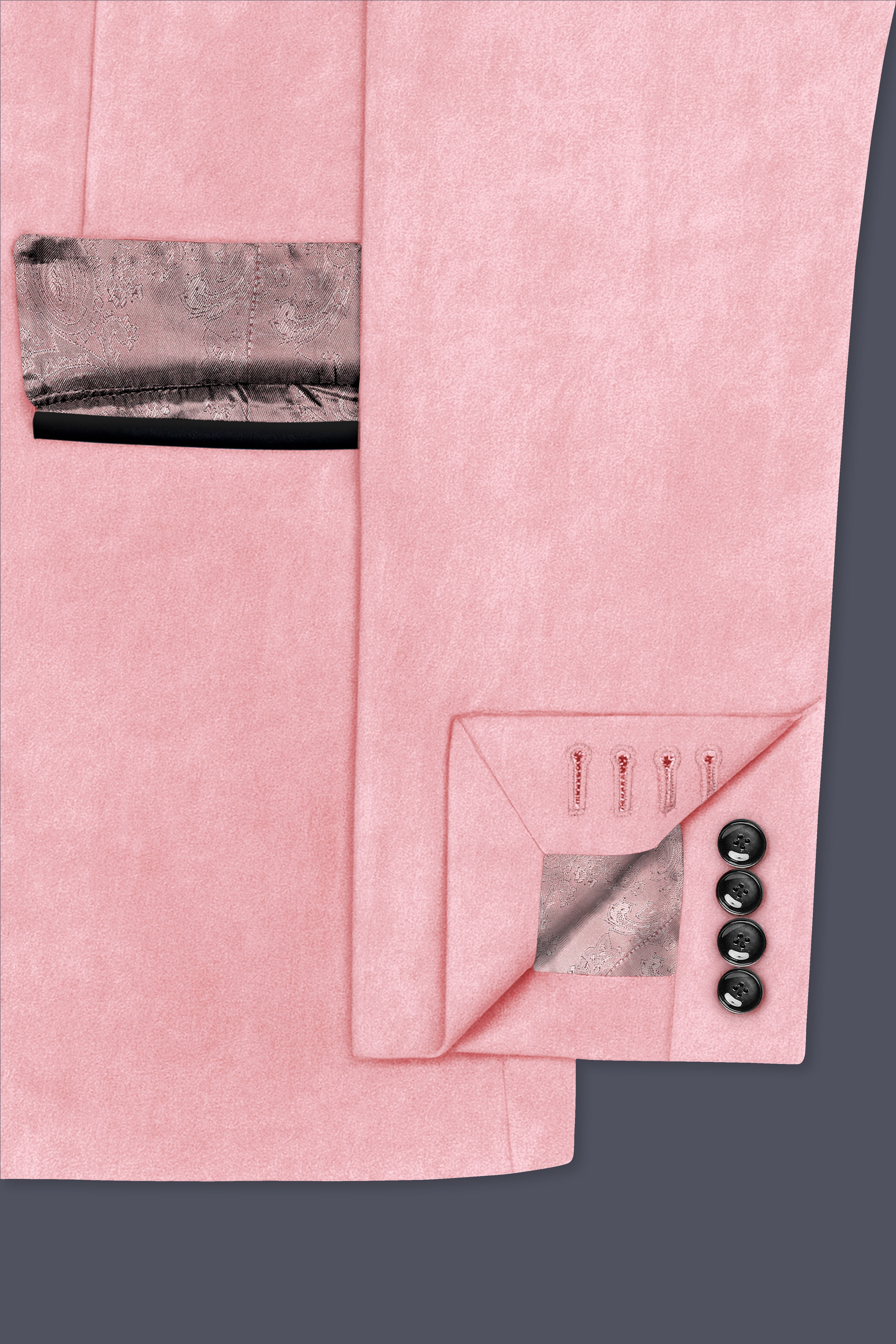 Rosivell-Careys Pink Velvet Peak Lapel Tuxedo Blazer