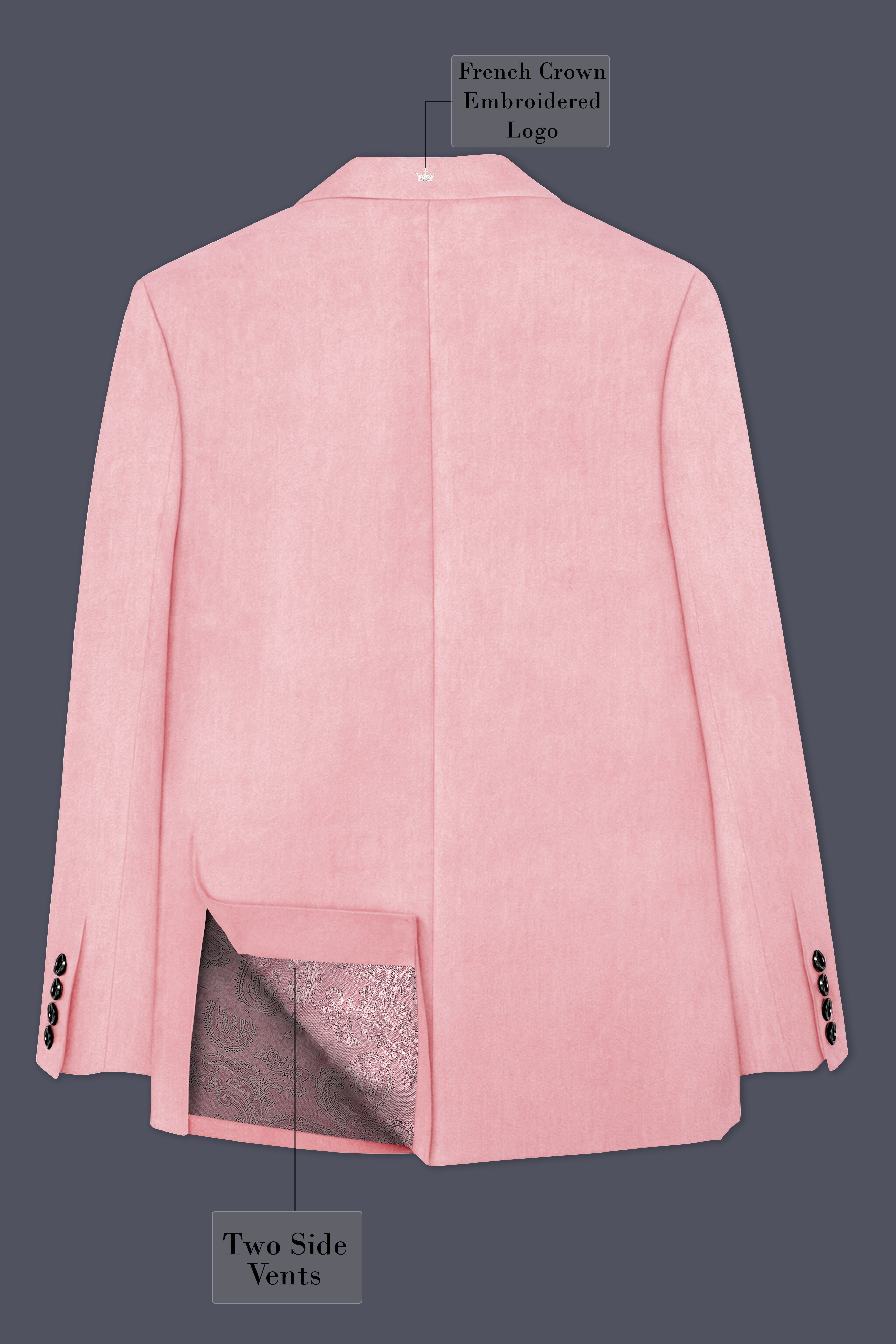 Rosivell-Careys Pink Velvet Peak Lapel Tuxedo Blazer