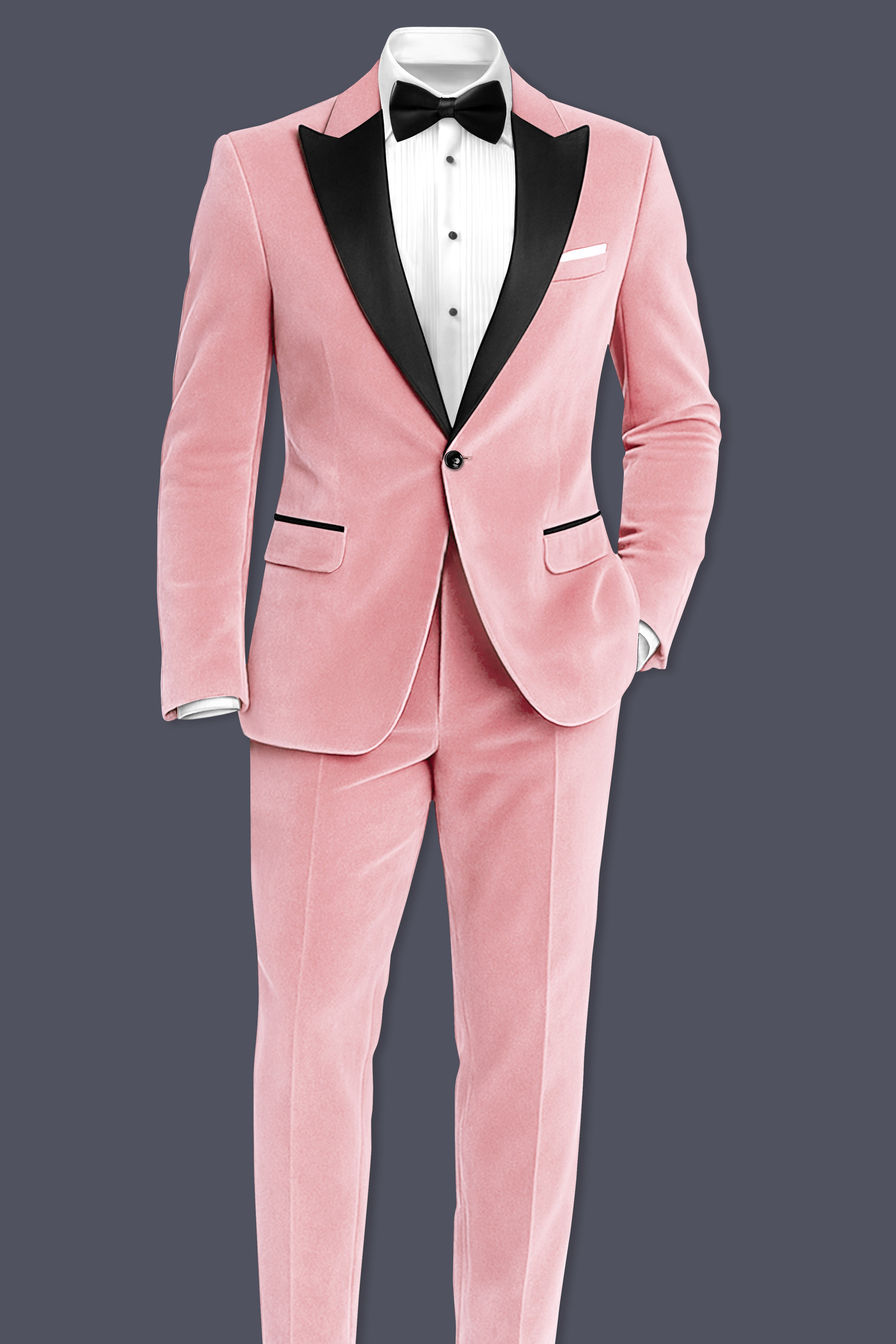 Rosivell-Careys Pink Velvet Peak Lapel Tuxedo Blazer