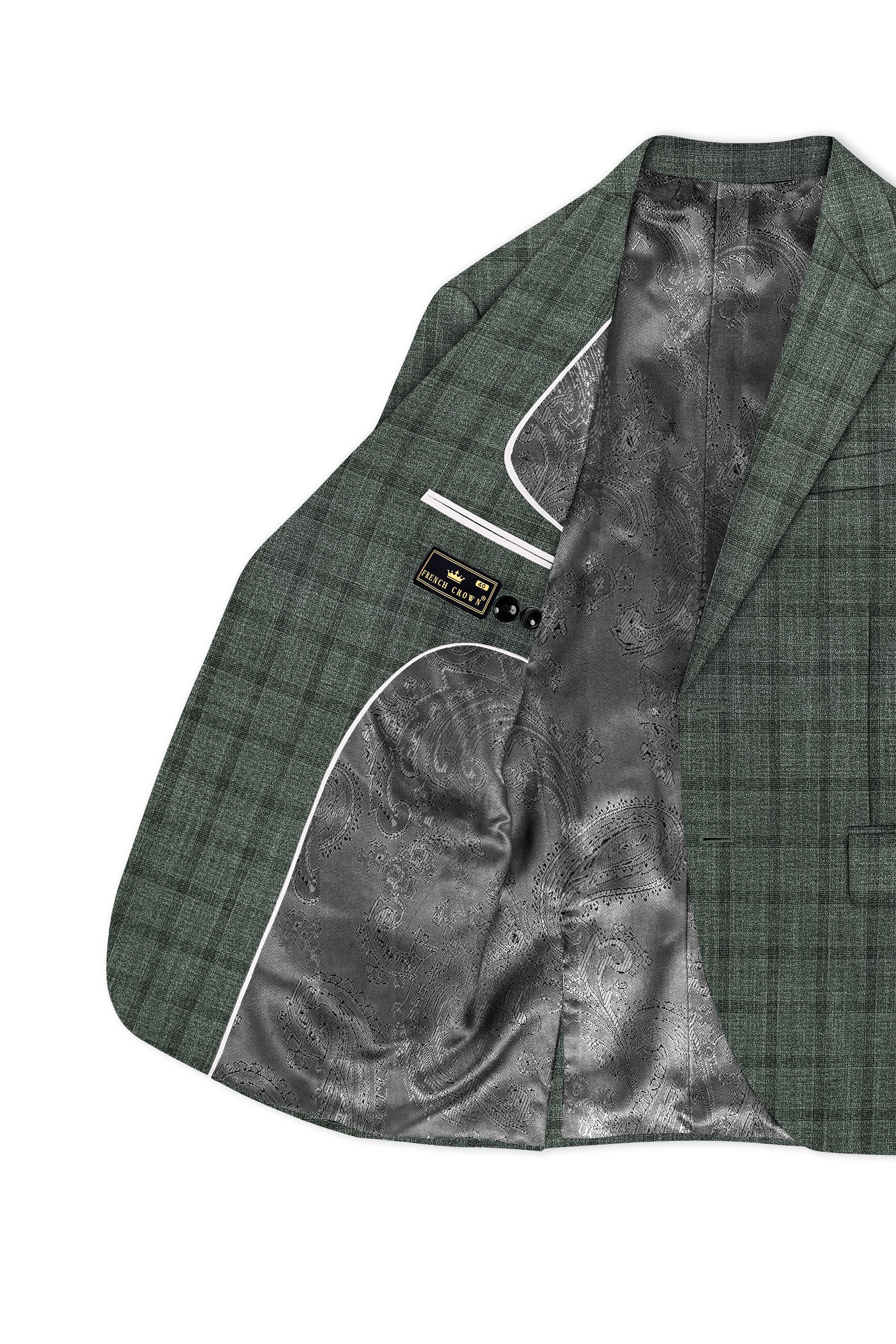 Velgris-Fuscous Gray Plaid Wool Rich Single Breasted Blazer