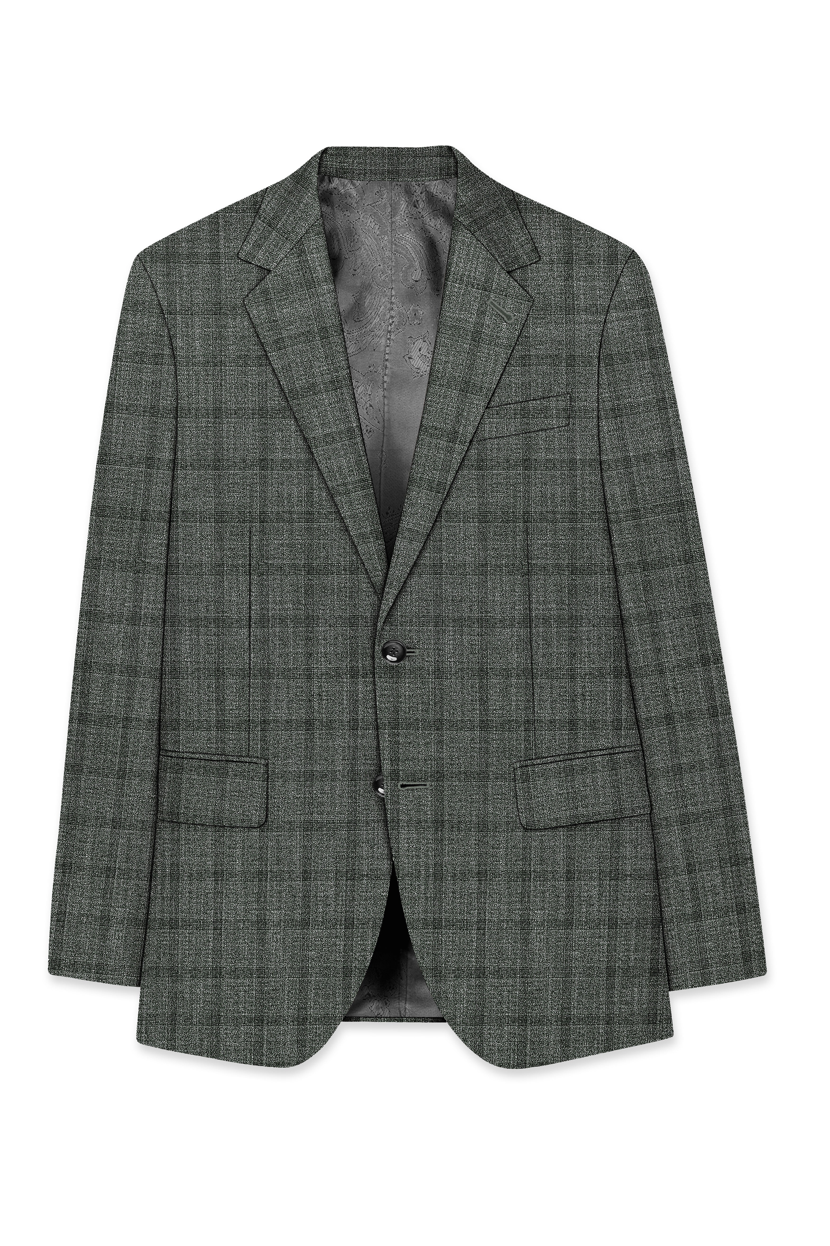 Velgris-Fuscous Gray Plaid Wool Rich Single Breasted Blazer