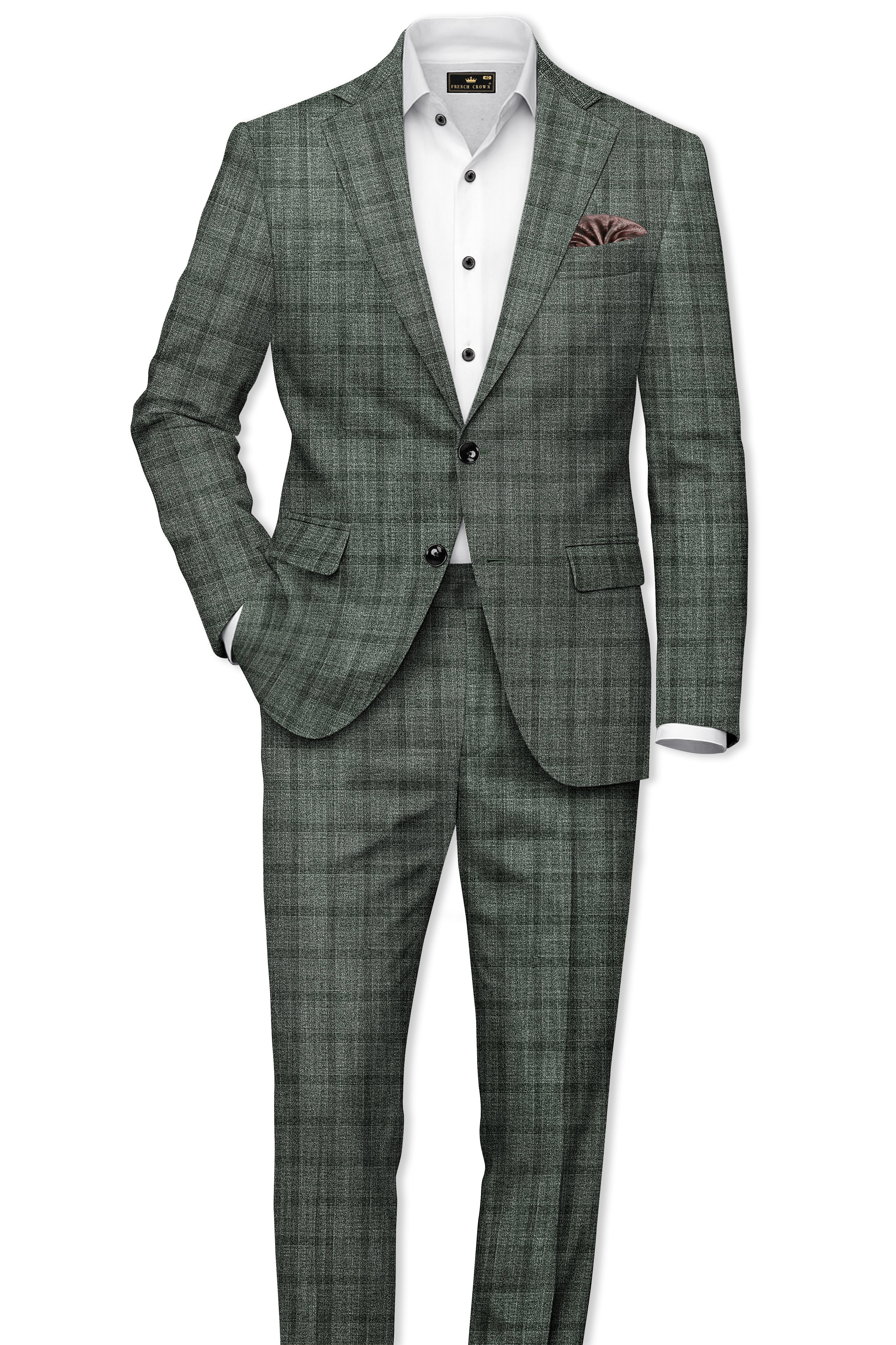 Velgris-Fuscous Gray Plaid Wool Rich Single Breasted Blazer