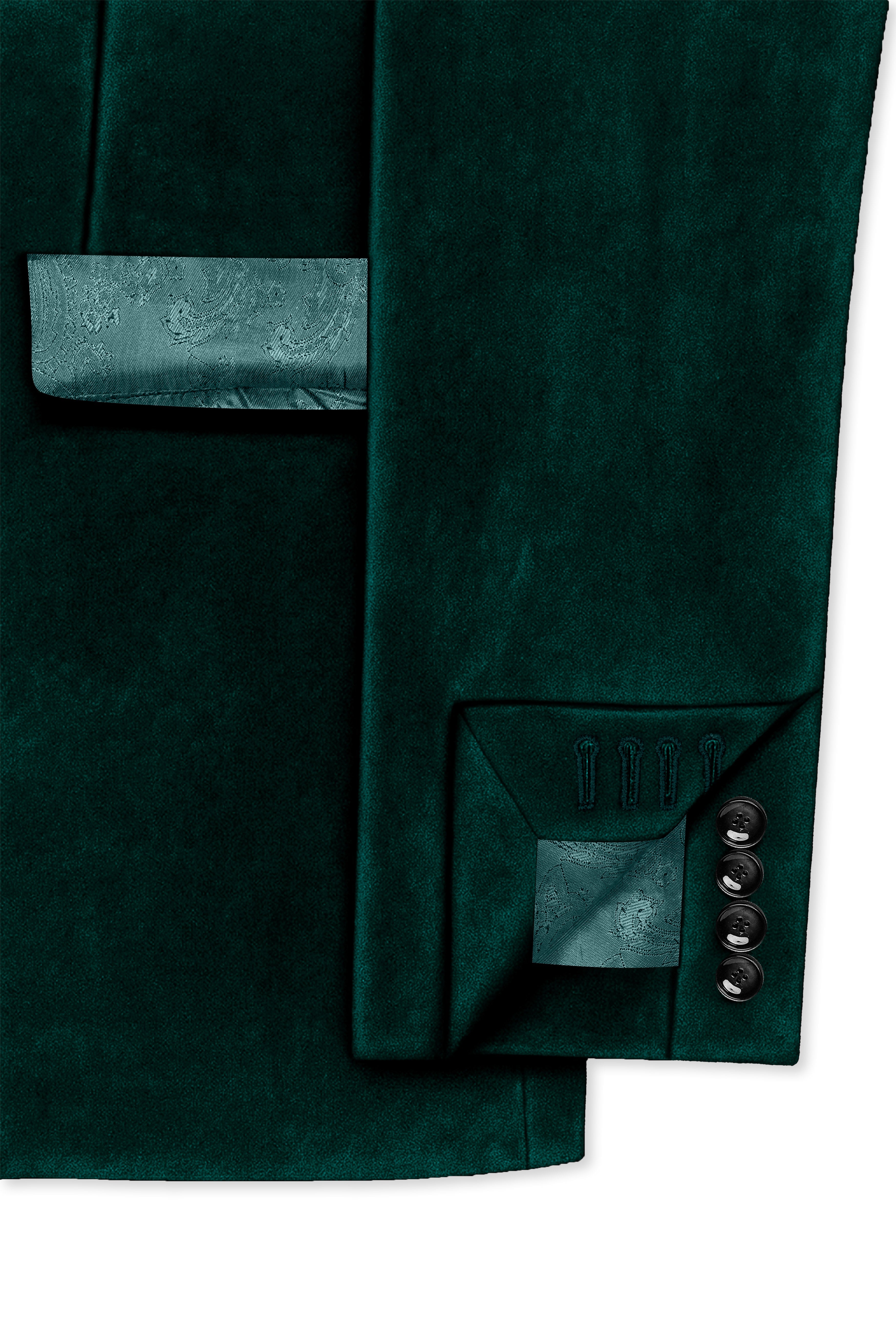 Emerivell-Racing Green Velvet Peak Lapel Tuxedo Blazer