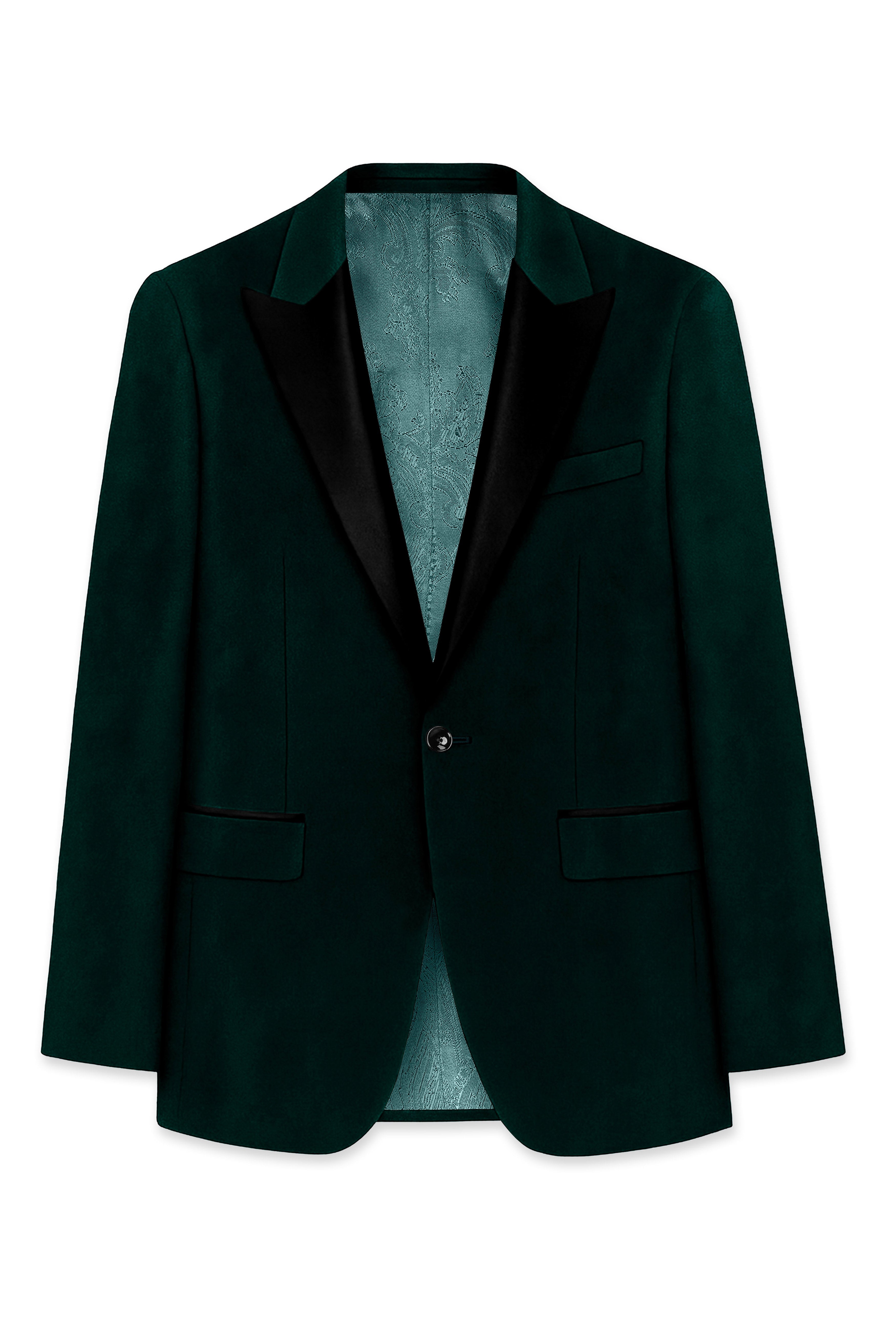 Emerivell-Racing Green Velvet Peak Lapel Tuxedo Blazer