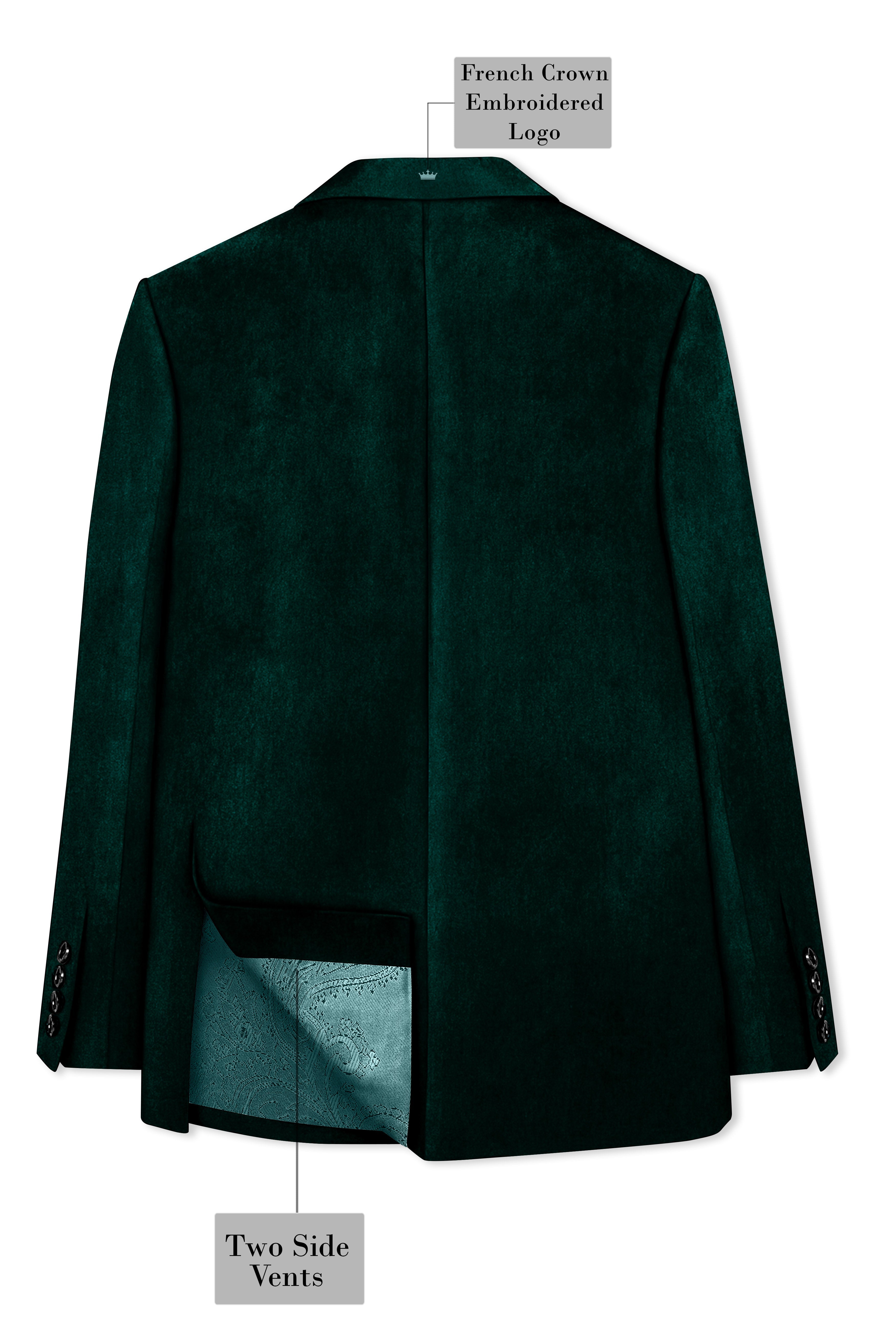Emerivell-Racing Green Velvet Peak Lapel Tuxedo Blazer