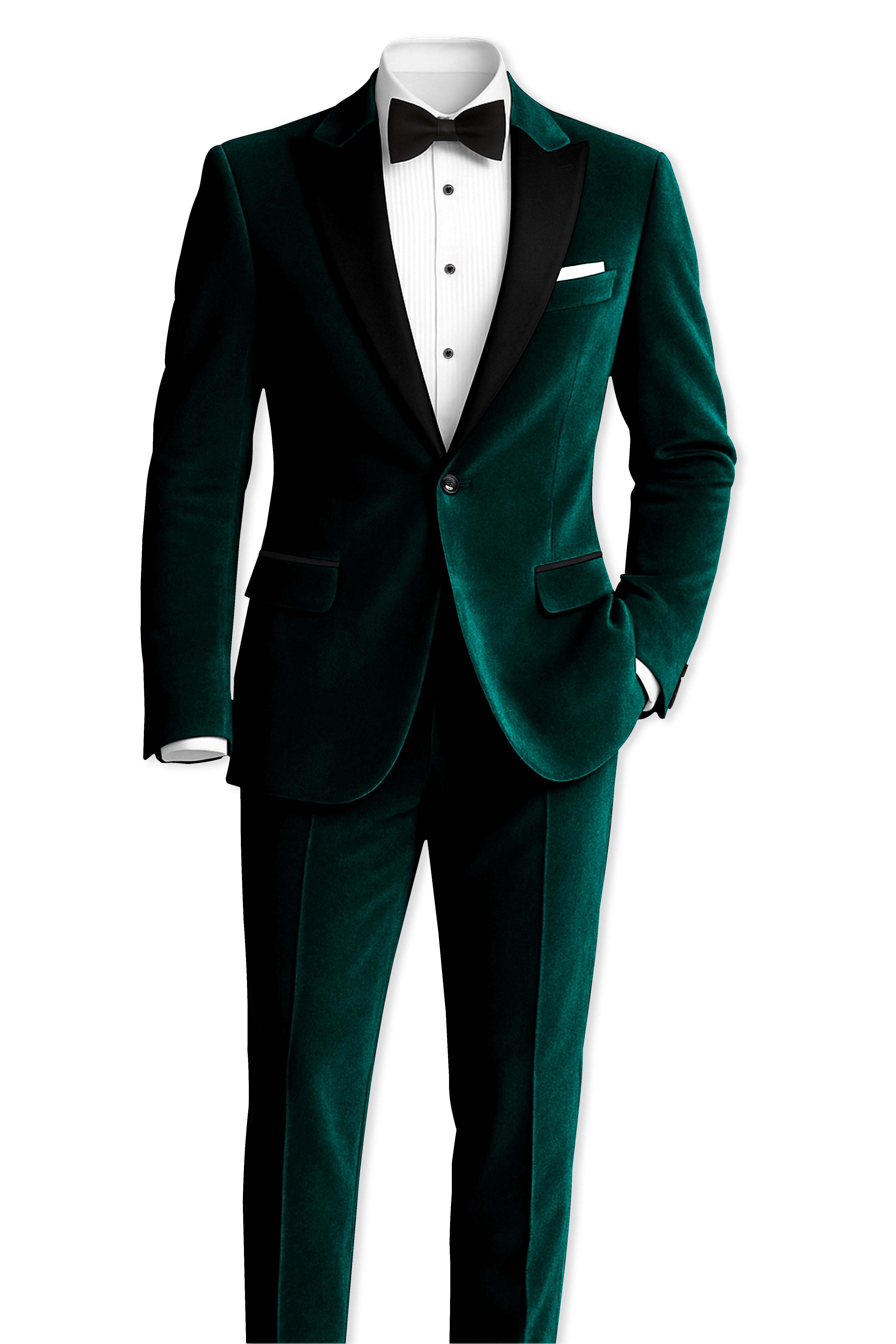 Emerivell-Racing Green Velvet Peak Lapel Tuxedo Blazer
