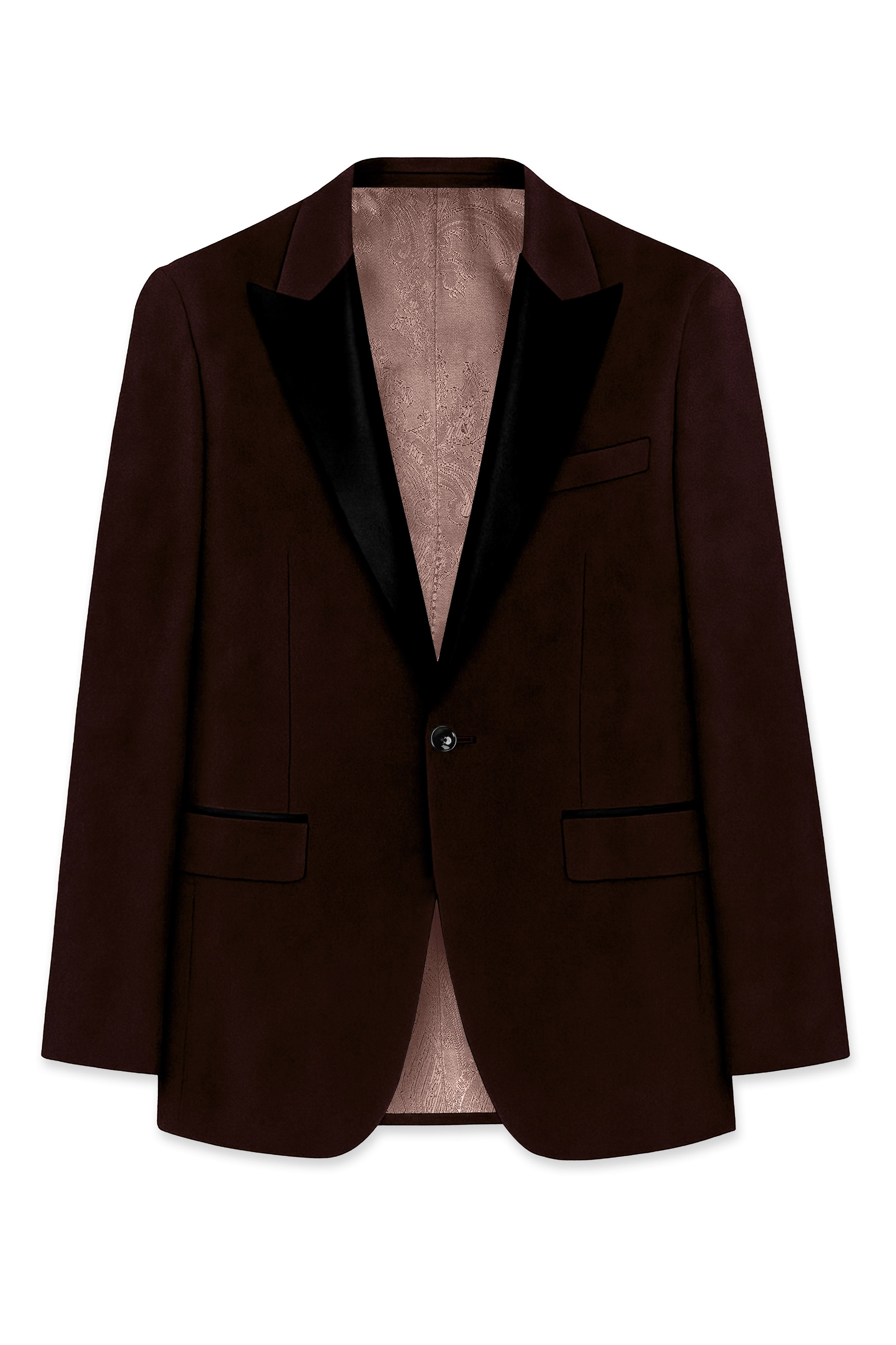 Fumivell-Asphalt Brown Velvet Peak Lapel Tuxedo Blazer