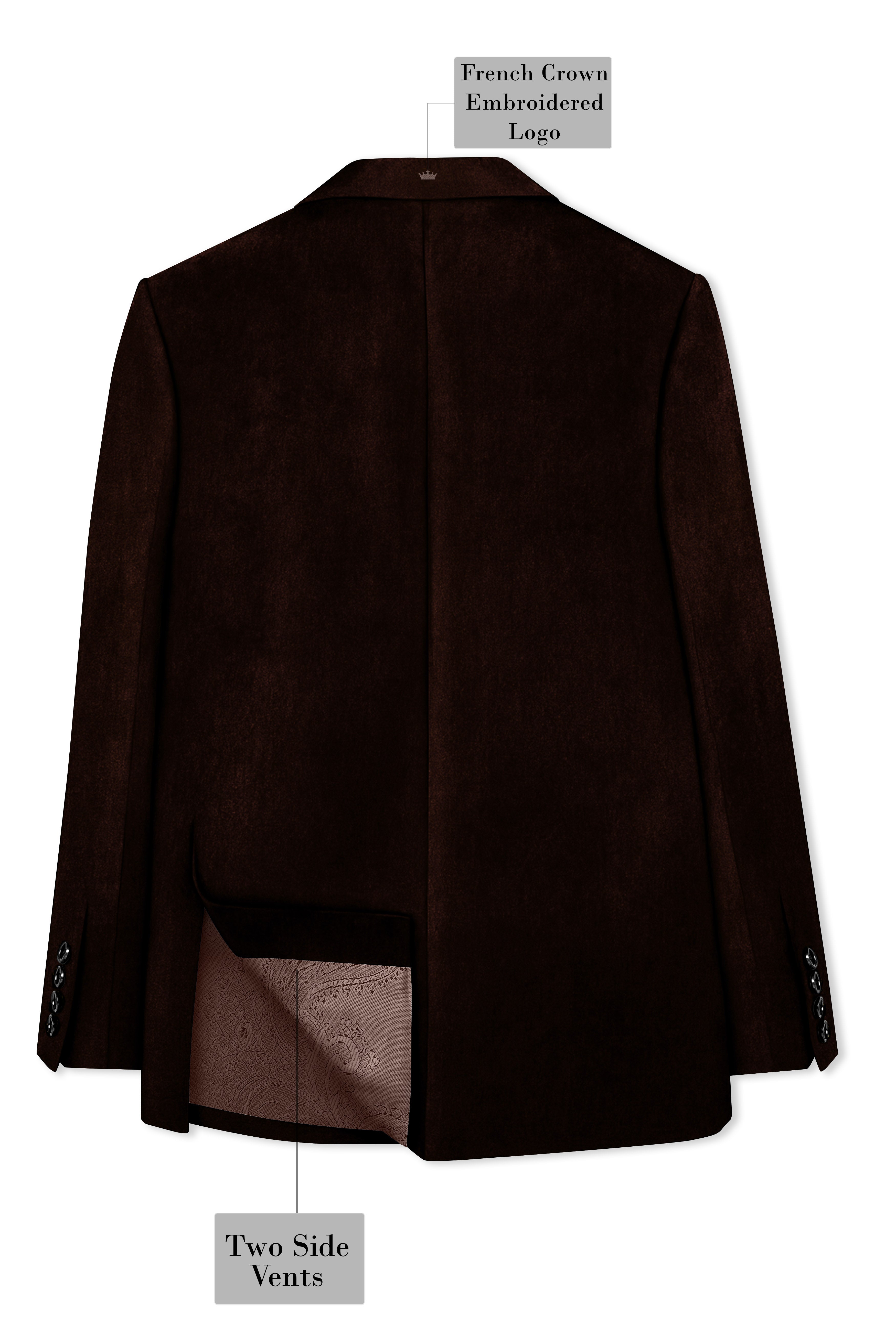 Fumivell-Asphalt Brown Velvet Peak Lapel Tuxedo Blazer