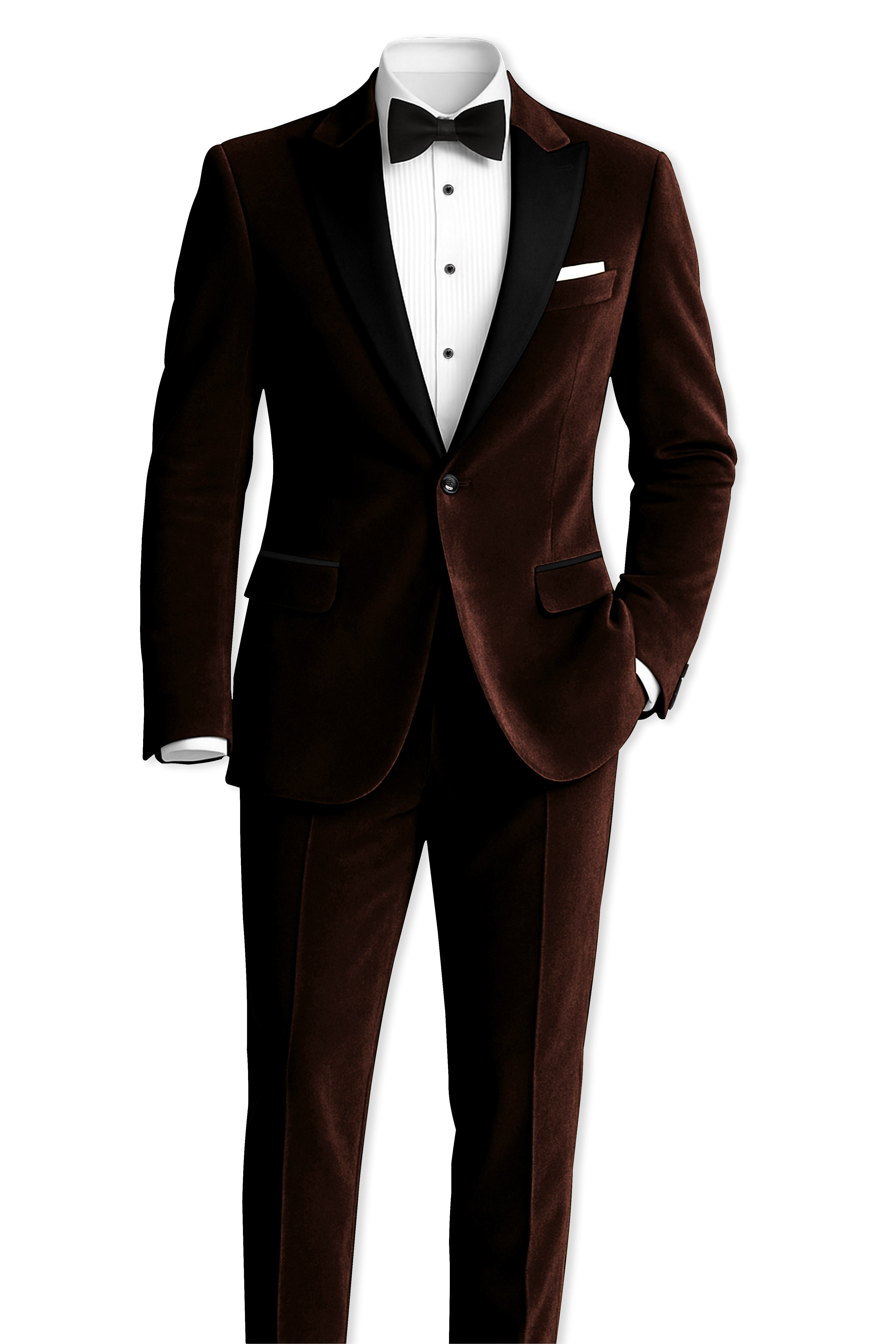 Fumivell-Asphalt Brown Velvet Peak Lapel Tuxedo Blazer
