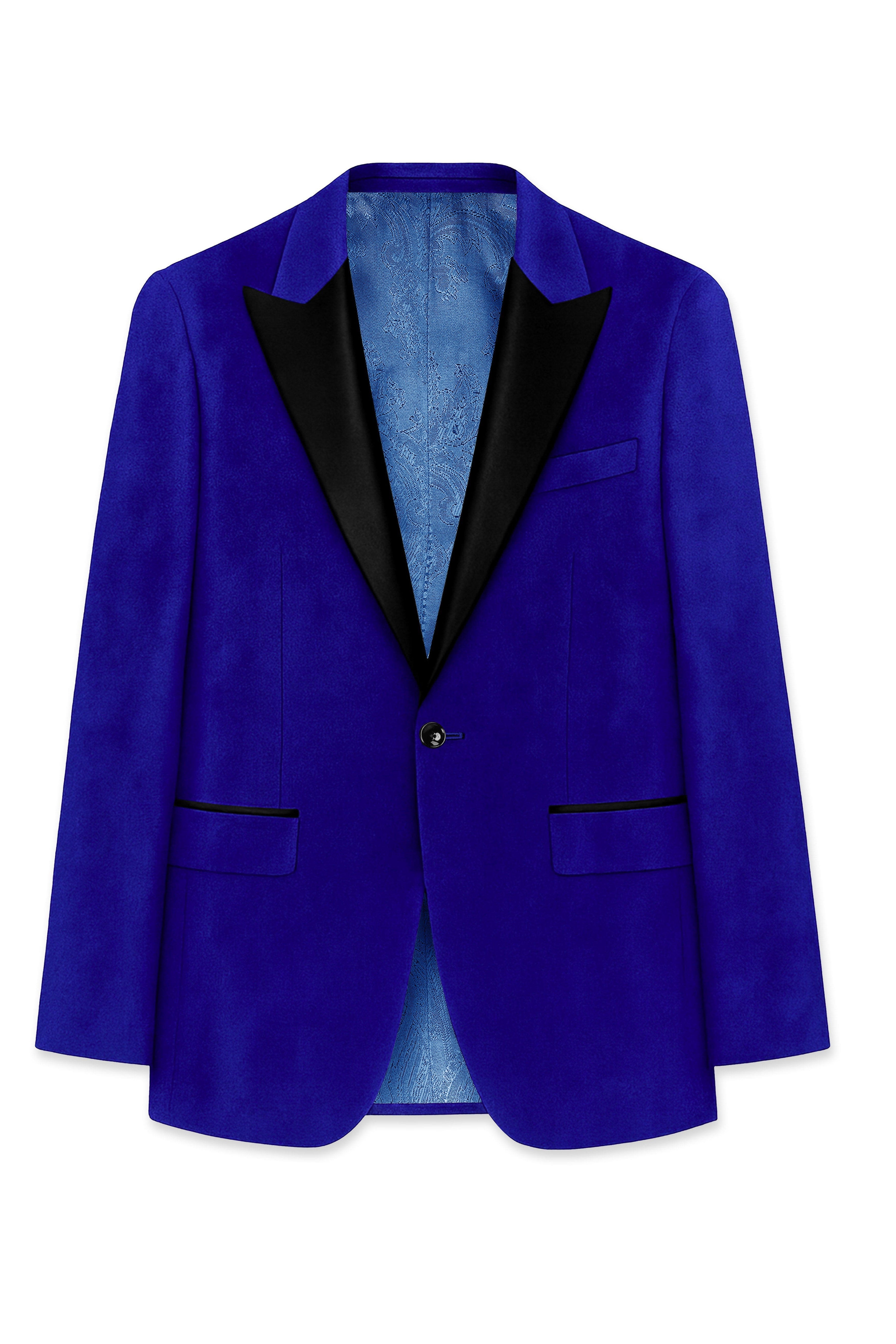 Blucrest-Ultramarine Blue Velvet Peak Lapel Tuxedo Blazer