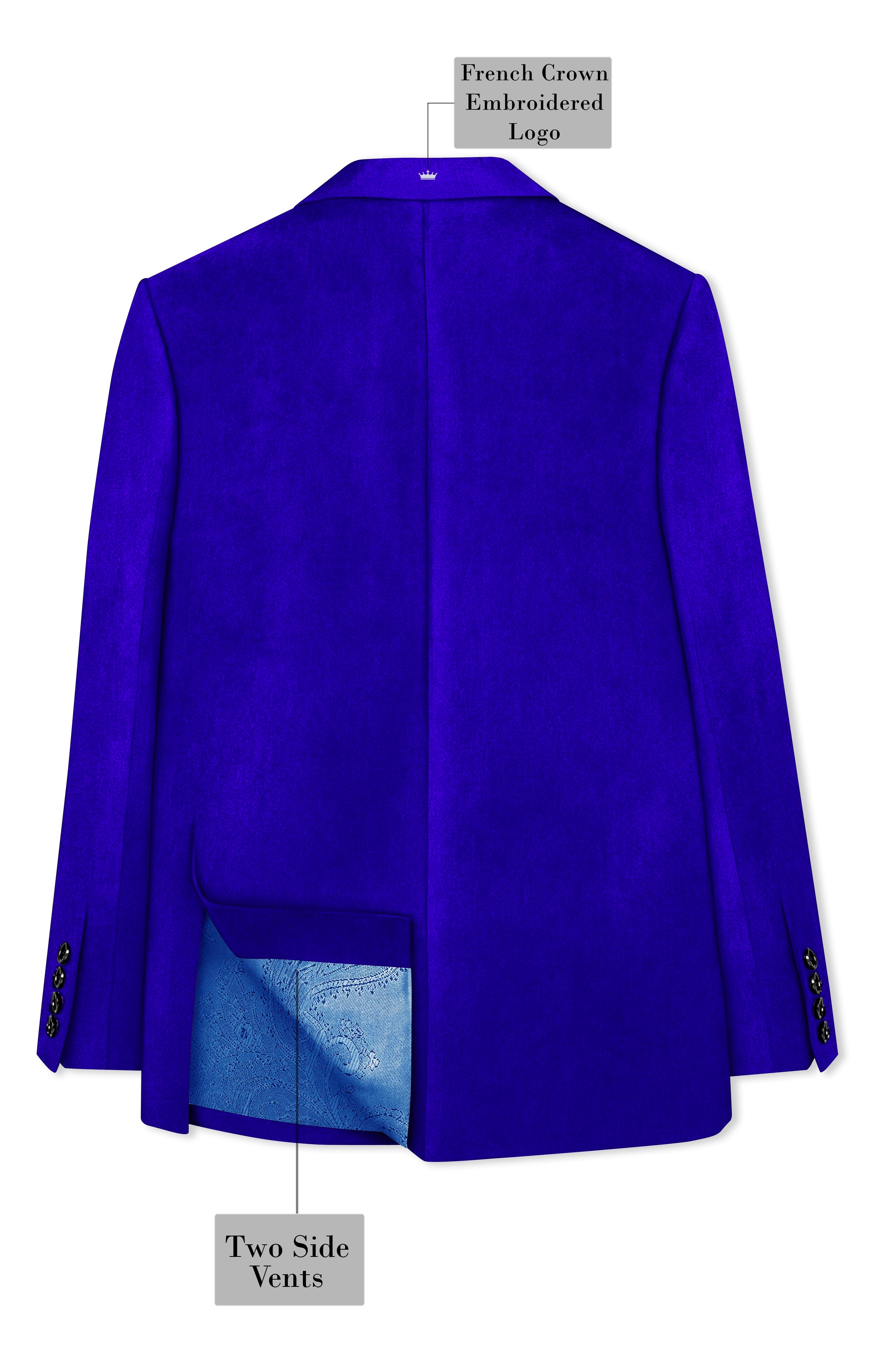 Blucrest-Ultramarine Blue Velvet Peak Lapel Tuxedo Blazer