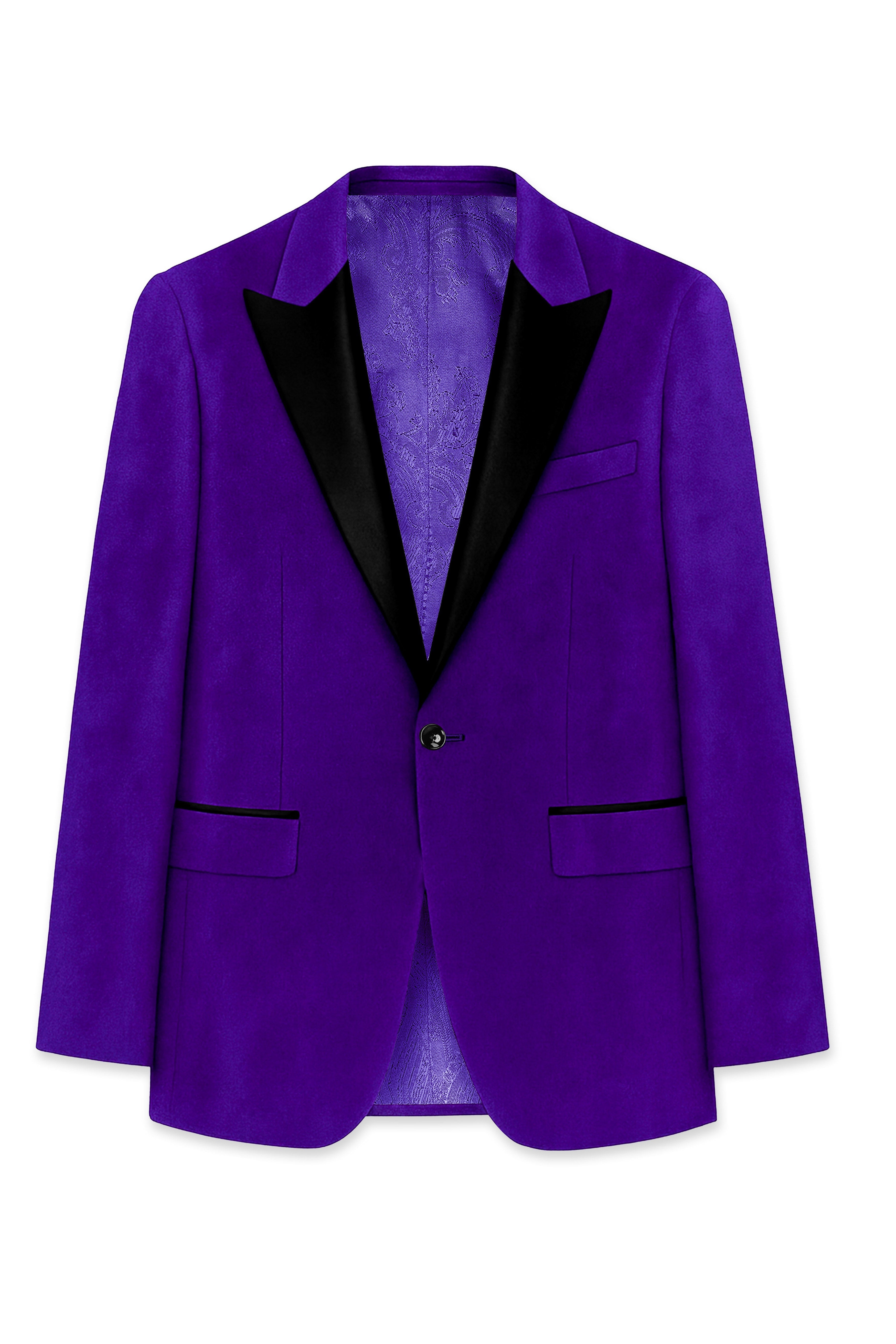 Purvion-Christalle Purple Velvet Peak Lapel Tuxedo Blazer