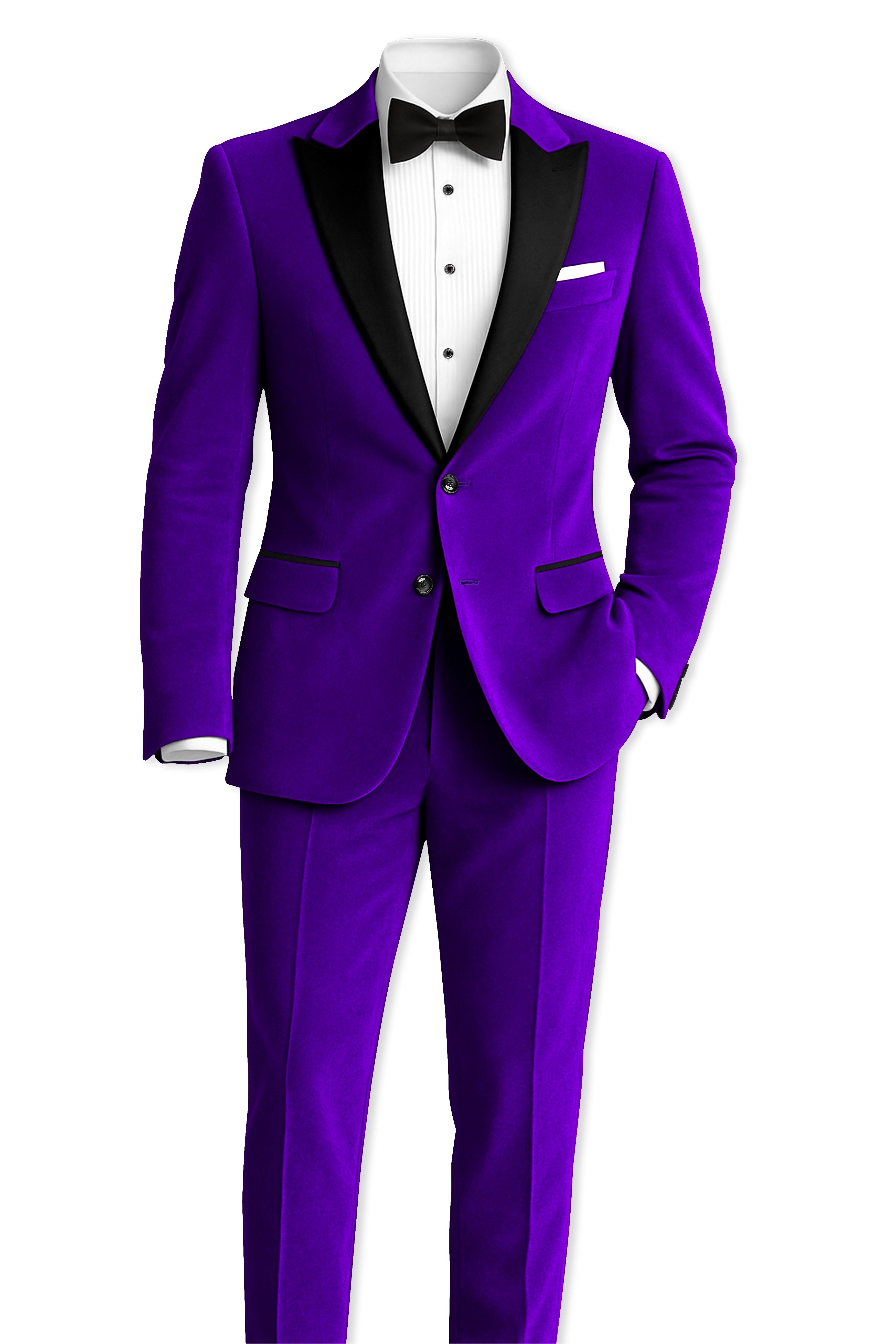 Purvion-Christalle Purple Velvet Peak Lapel Tuxedo Blazer