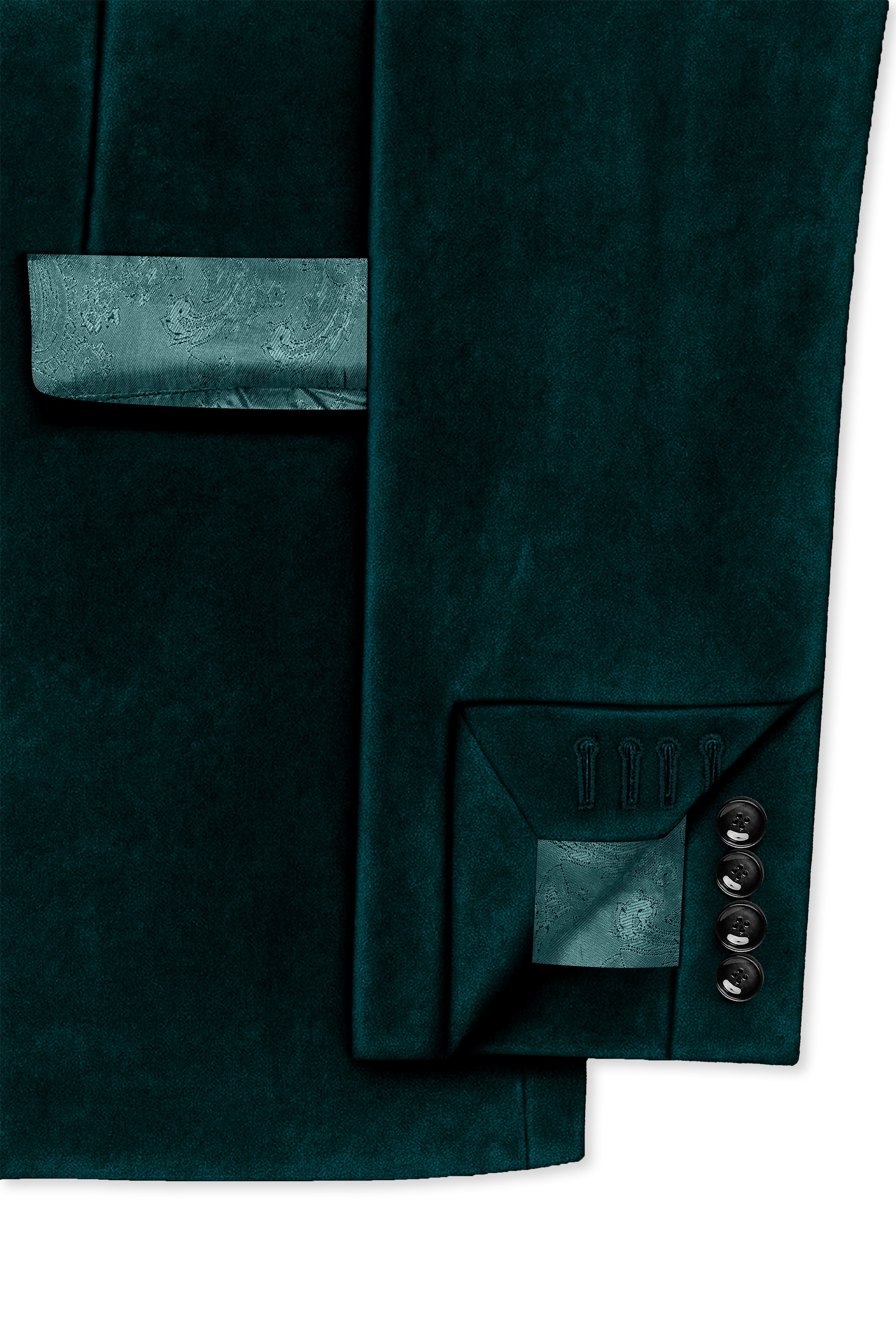 Emerivell-Burnham Green Velvet Peak Lapel Tuxedo Blazer