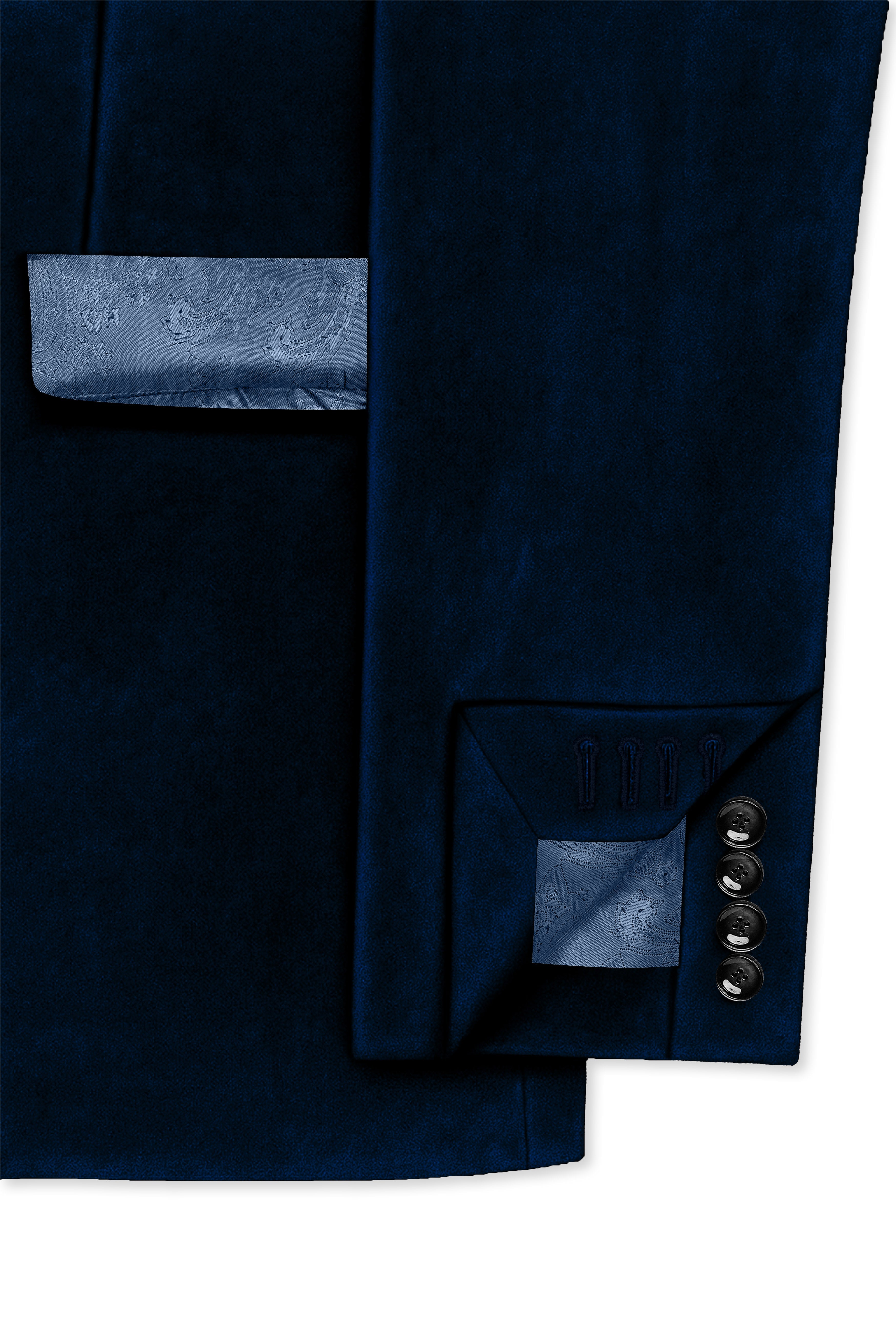 Noctivell-Cinder Blue Velvet Peak Lapel Tuxedo Blazer