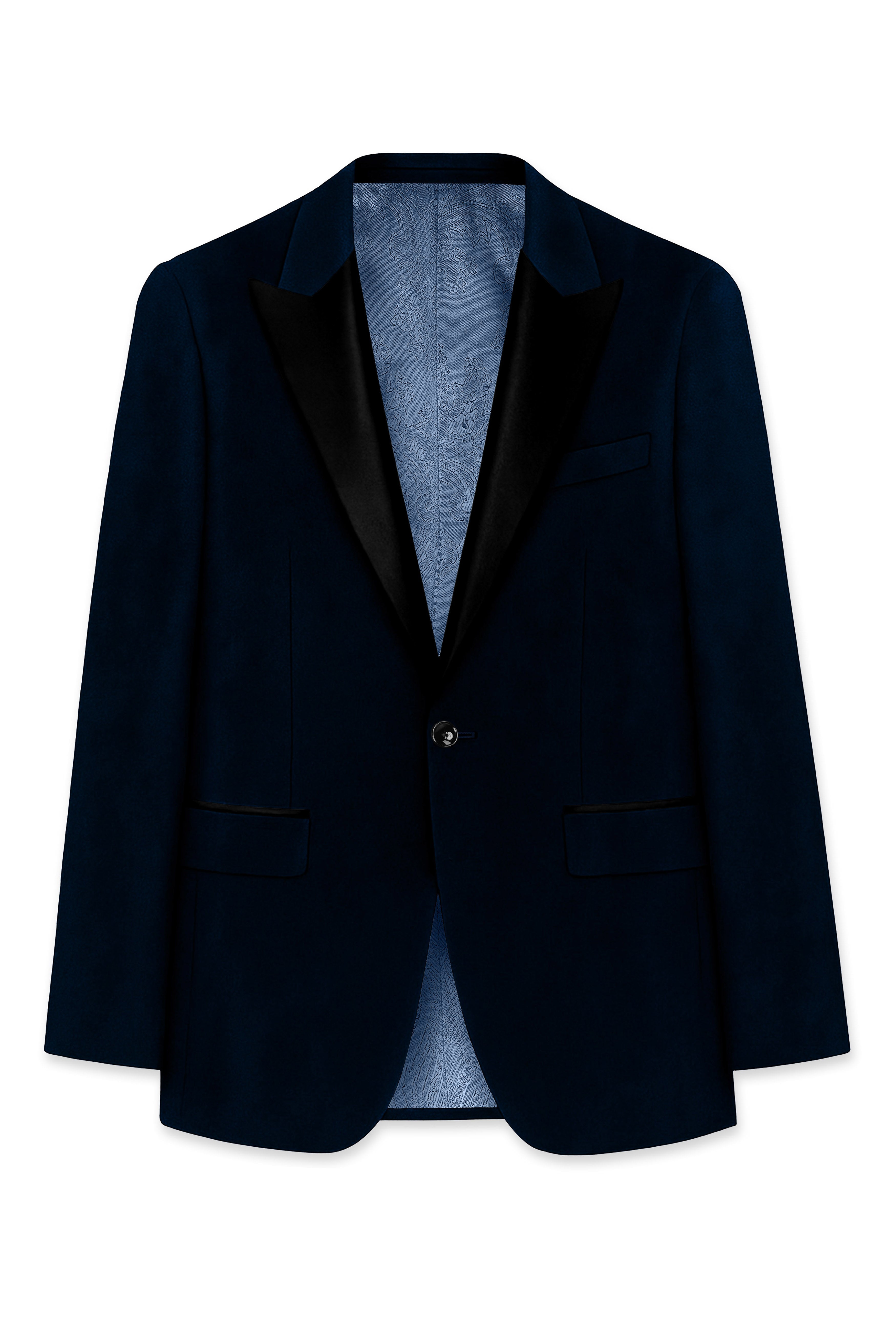 Noctivell-Cinder Blue Velvet Peak Lapel Tuxedo Blazer