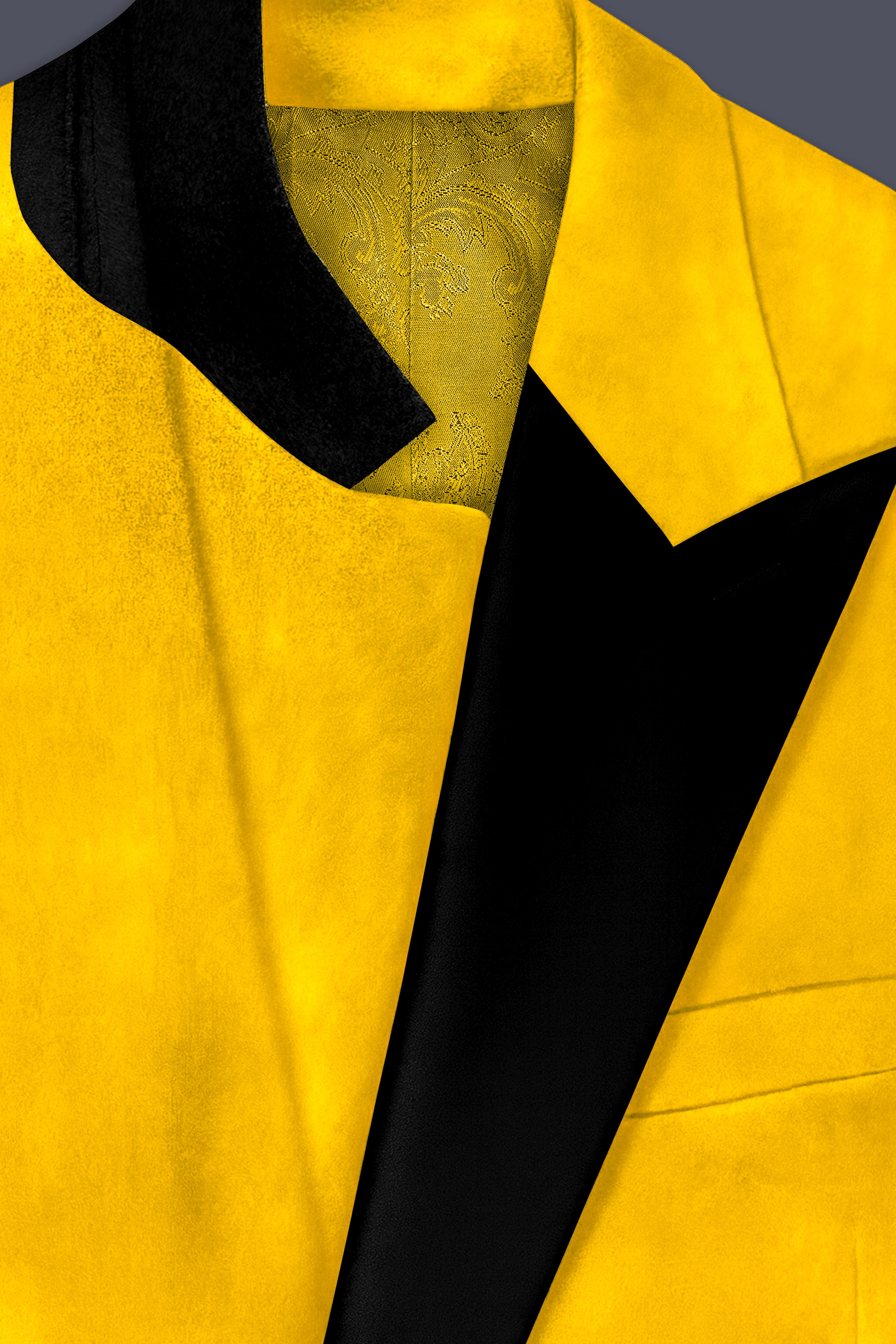 Safvell-Mustard Yellow Velvet Peak Lapel Tuxedo Blazer