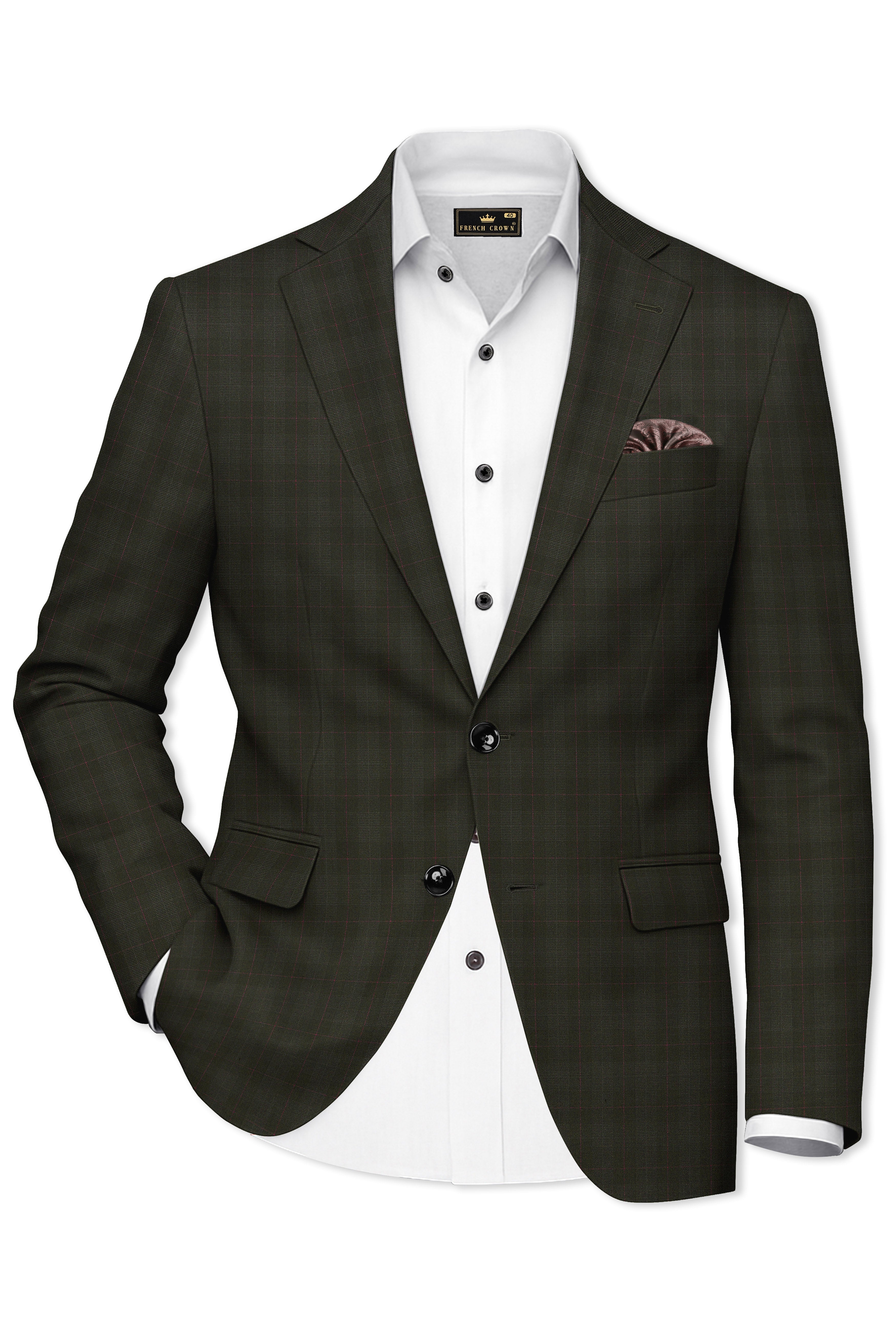 Viricheck-Birch Green Windowpane Wool Rich Single Breasted Blazer