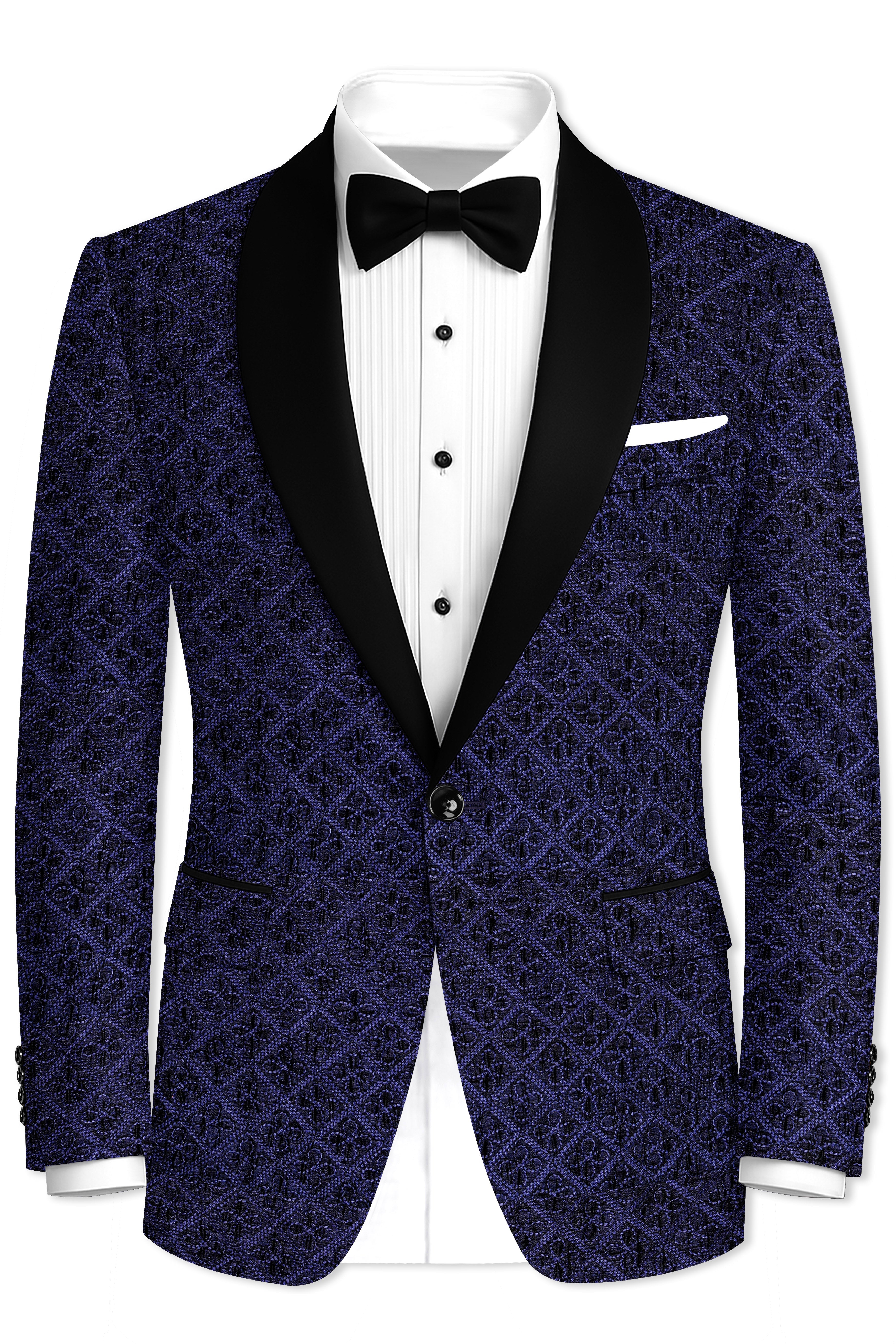 Florivue-Mirage Blue Flower Thread Embroidered Designer Tuxedo Blazer