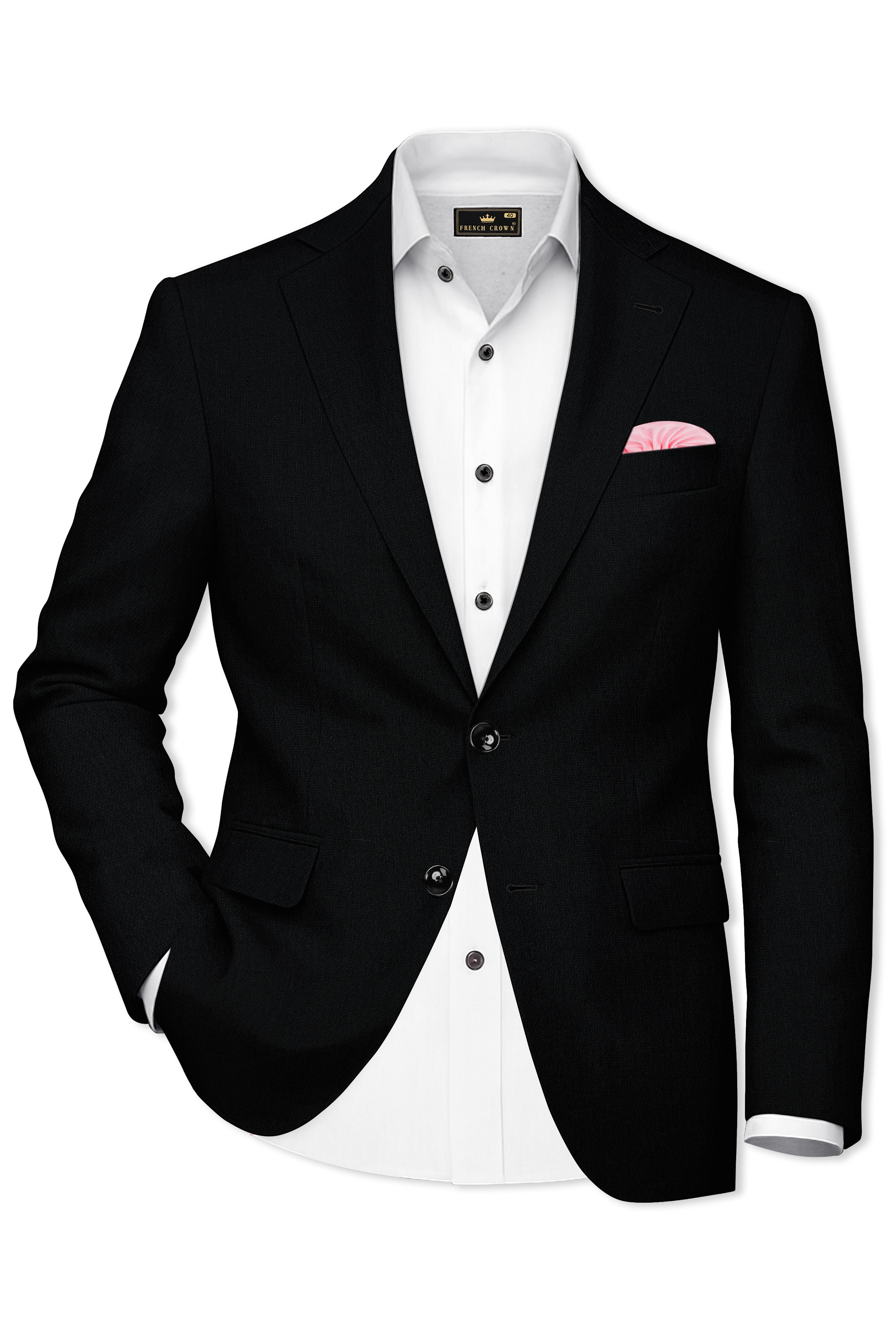 Noctivell-Jade Black Textured Wool Rich Single Breasted Blazer