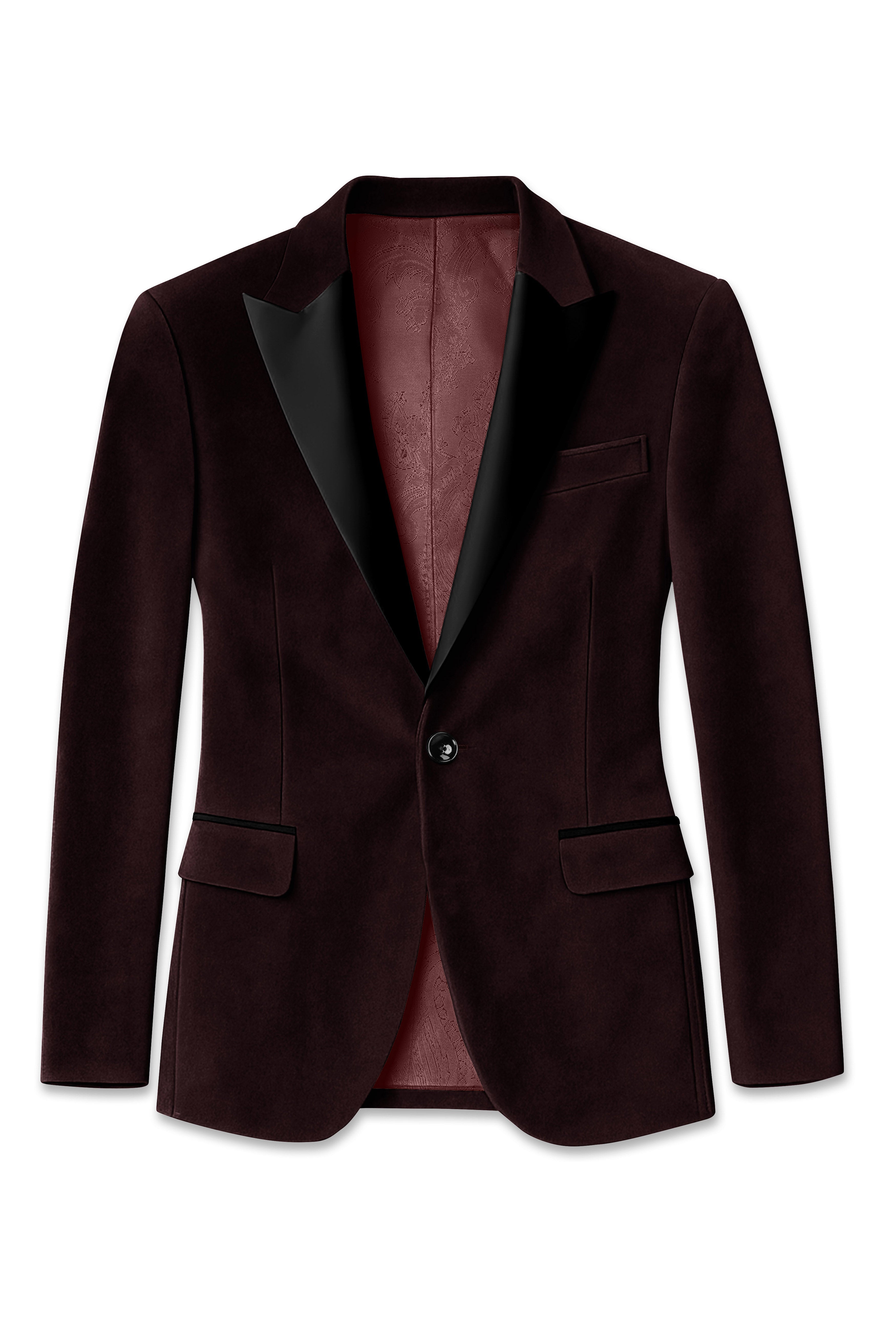 Brunvell-Asphalt Brown Velvet Peak Lapel Tuxedo Blazer