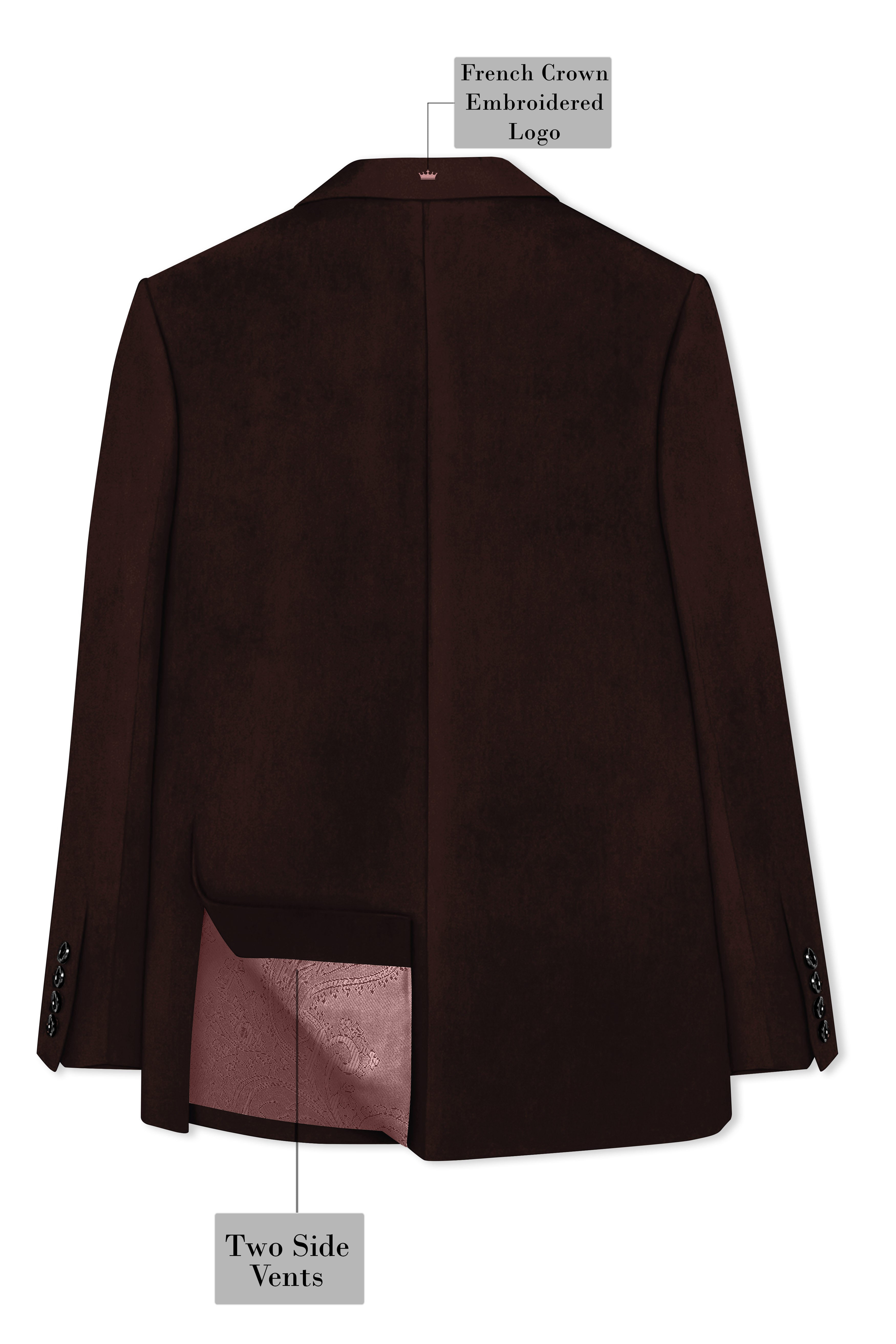 Brunvell-Asphalt Brown Velvet Peak Lapel Tuxedo Blazer