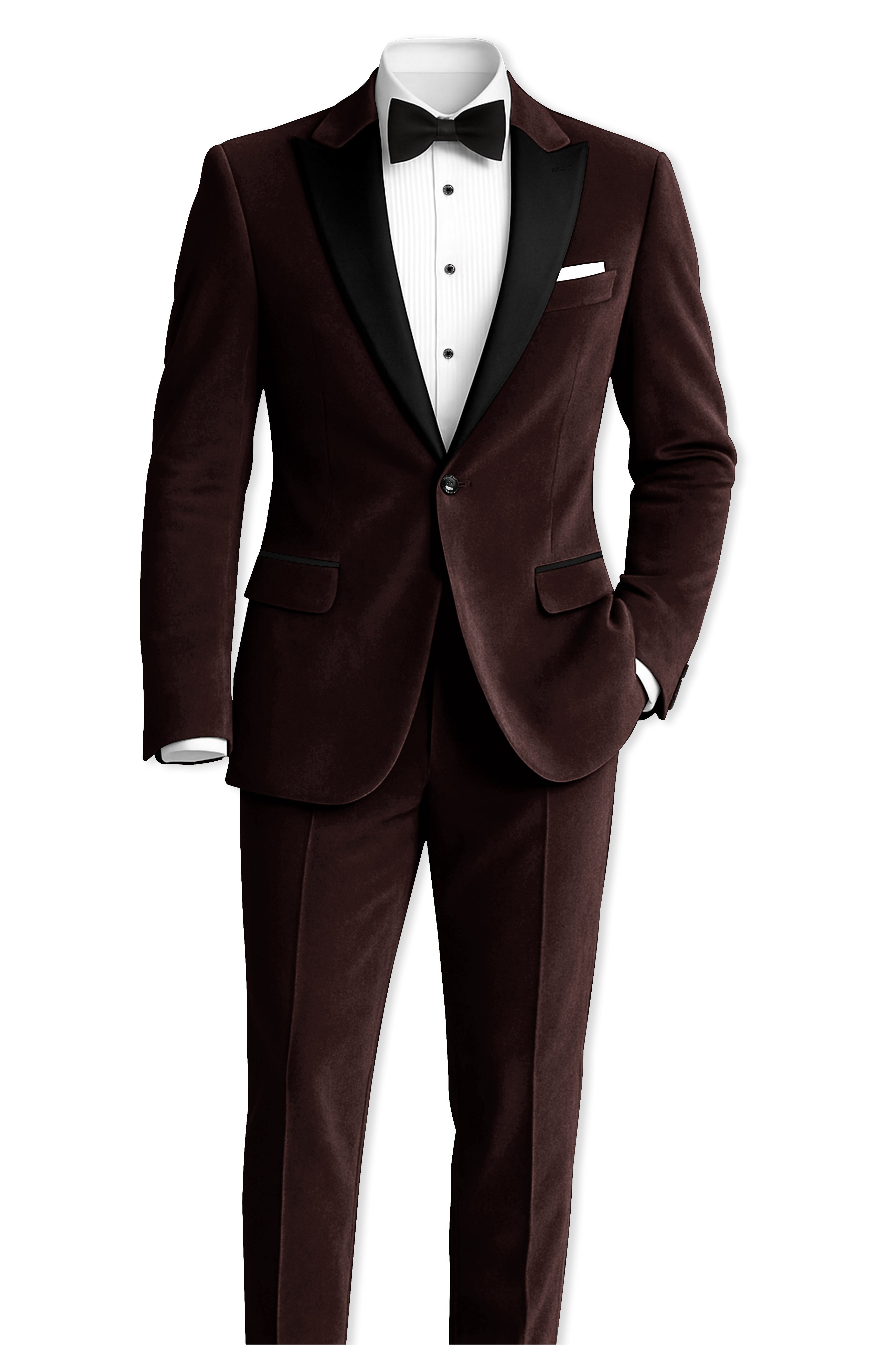 Brunvell-Asphalt Brown Velvet Peak Lapel Tuxedo Blazer