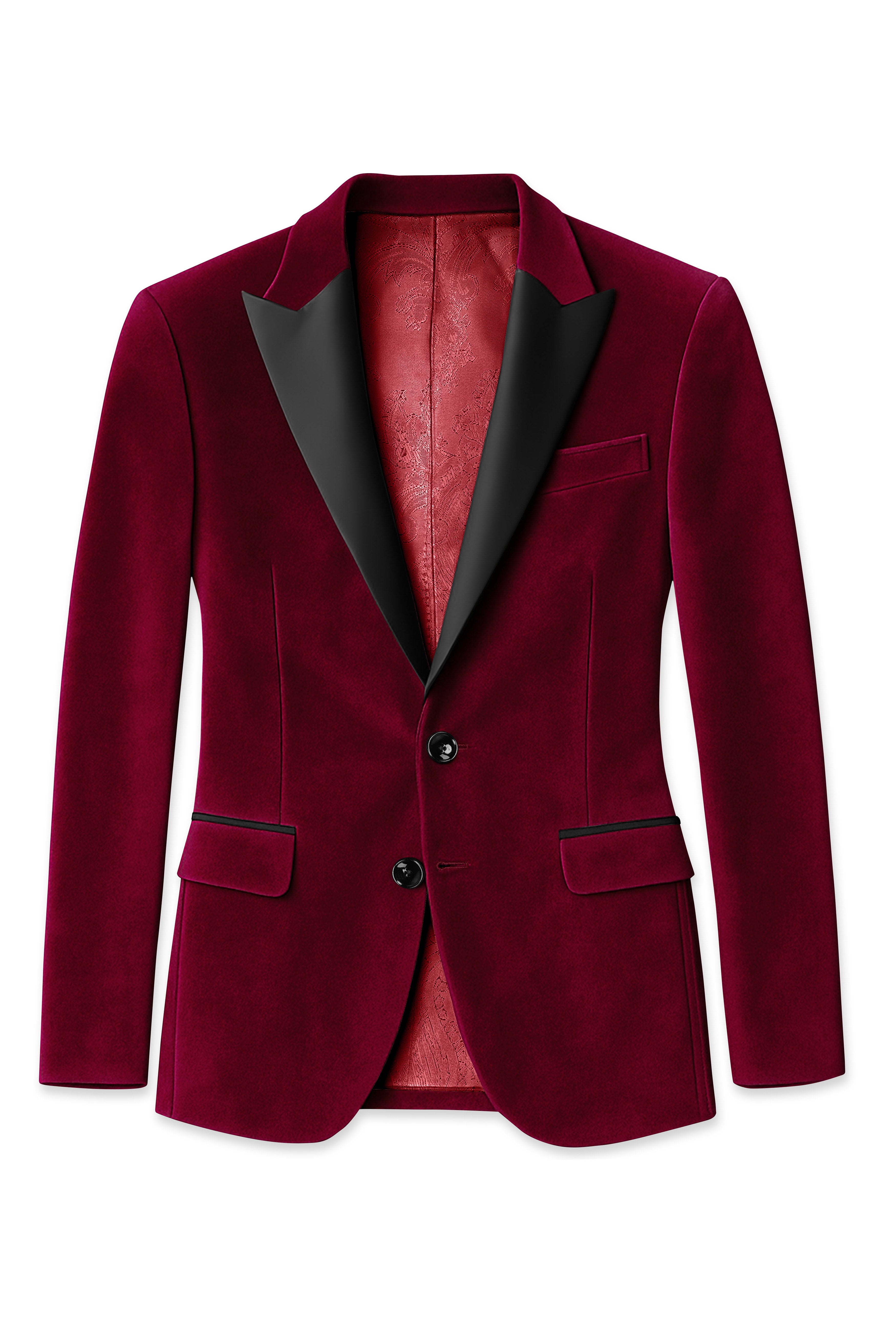 Marcrest-Castro maroon Velvet Peak Lapel Tuxedo Blazer