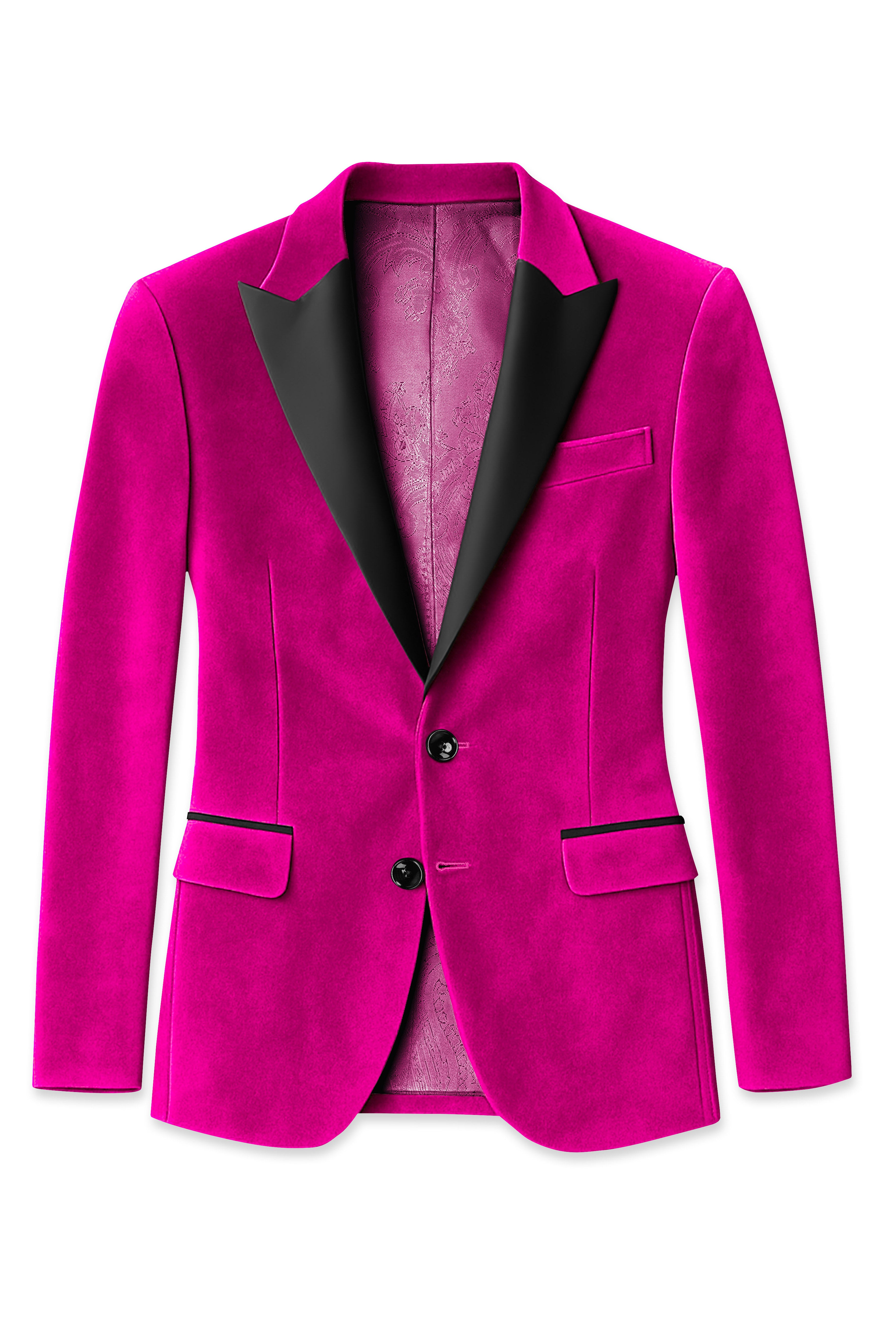 Rosivell-Fuchsia Pink Velvet Peak Lapel Tuxedo Blazer