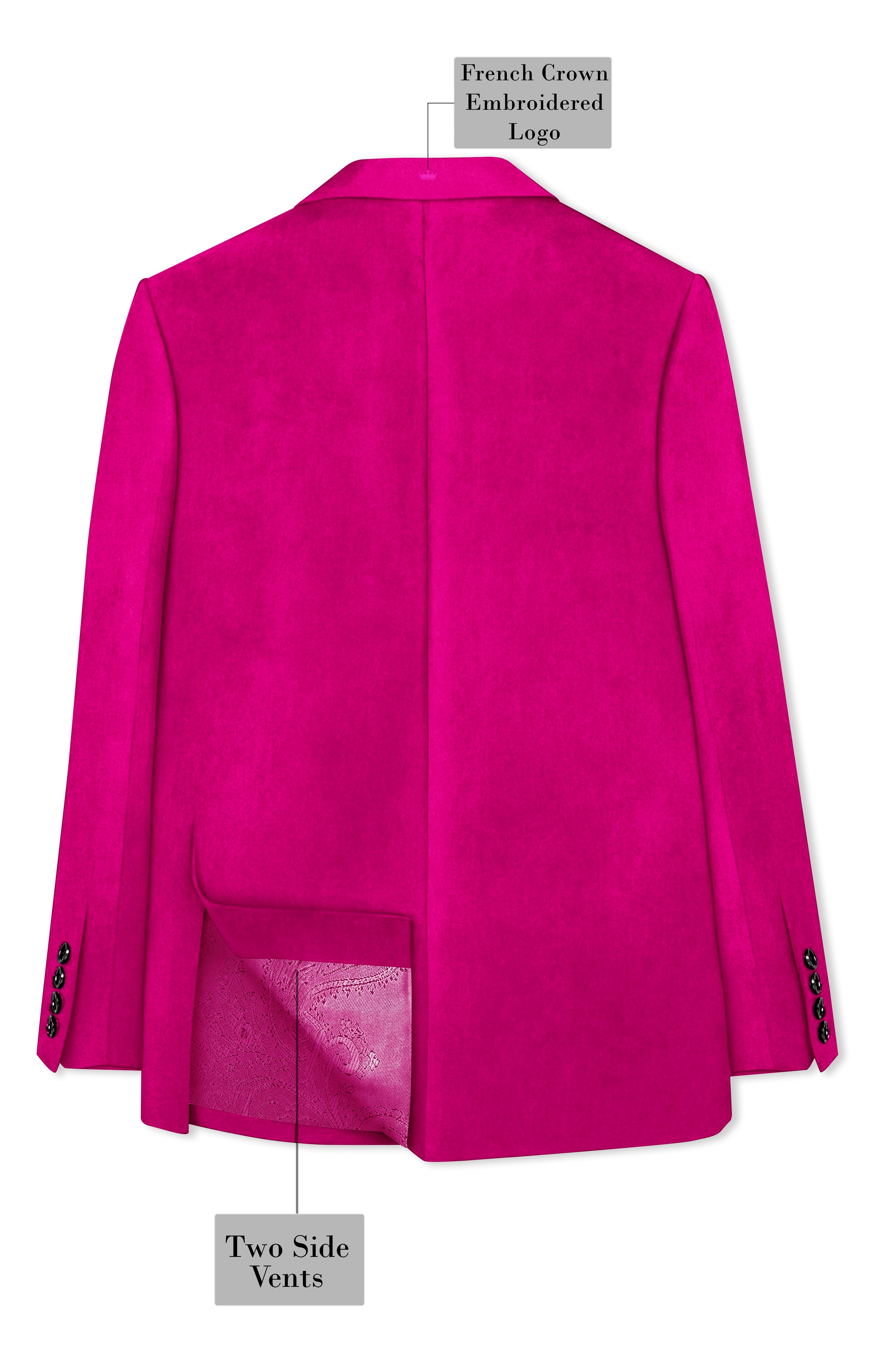 Rosivell-Fuchsia Pink Velvet Peak Lapel Tuxedo Blazer