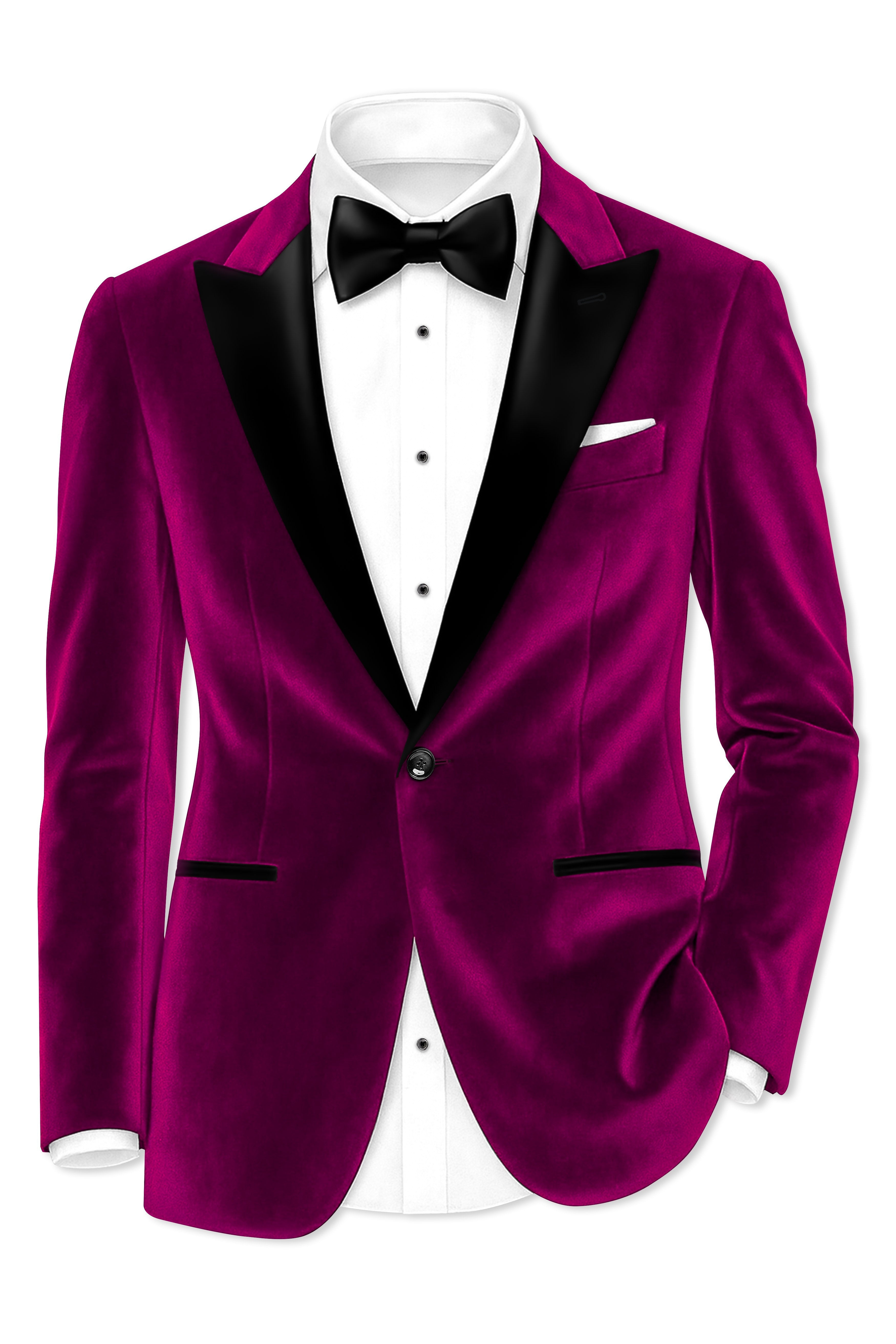 Velcrimora-Mulberry Purple Velvet Peak Lapel Tuxedo Blazer