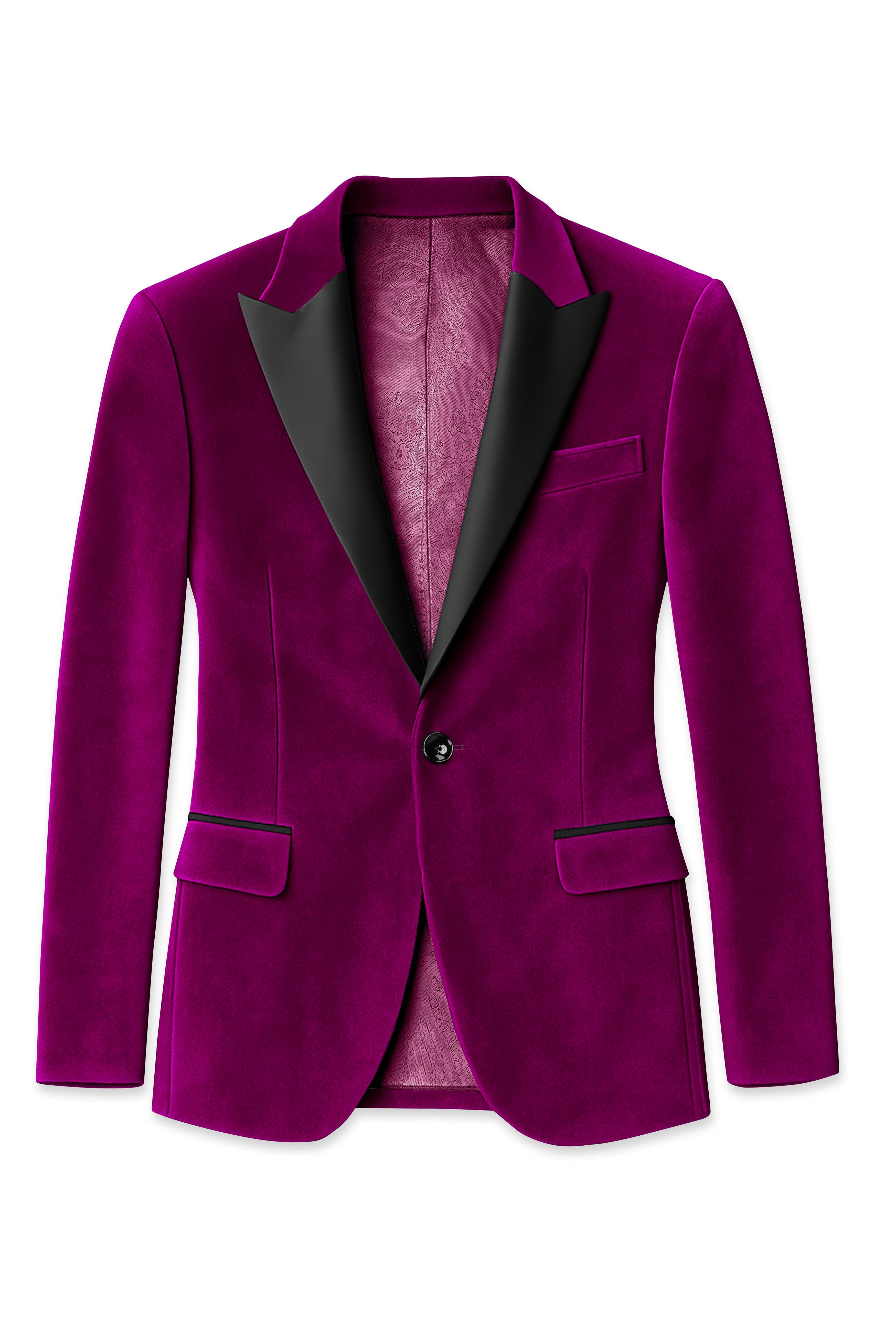 Velcrimora-Mulberry Purple Velvet Peak Lapel Tuxedo Blazer