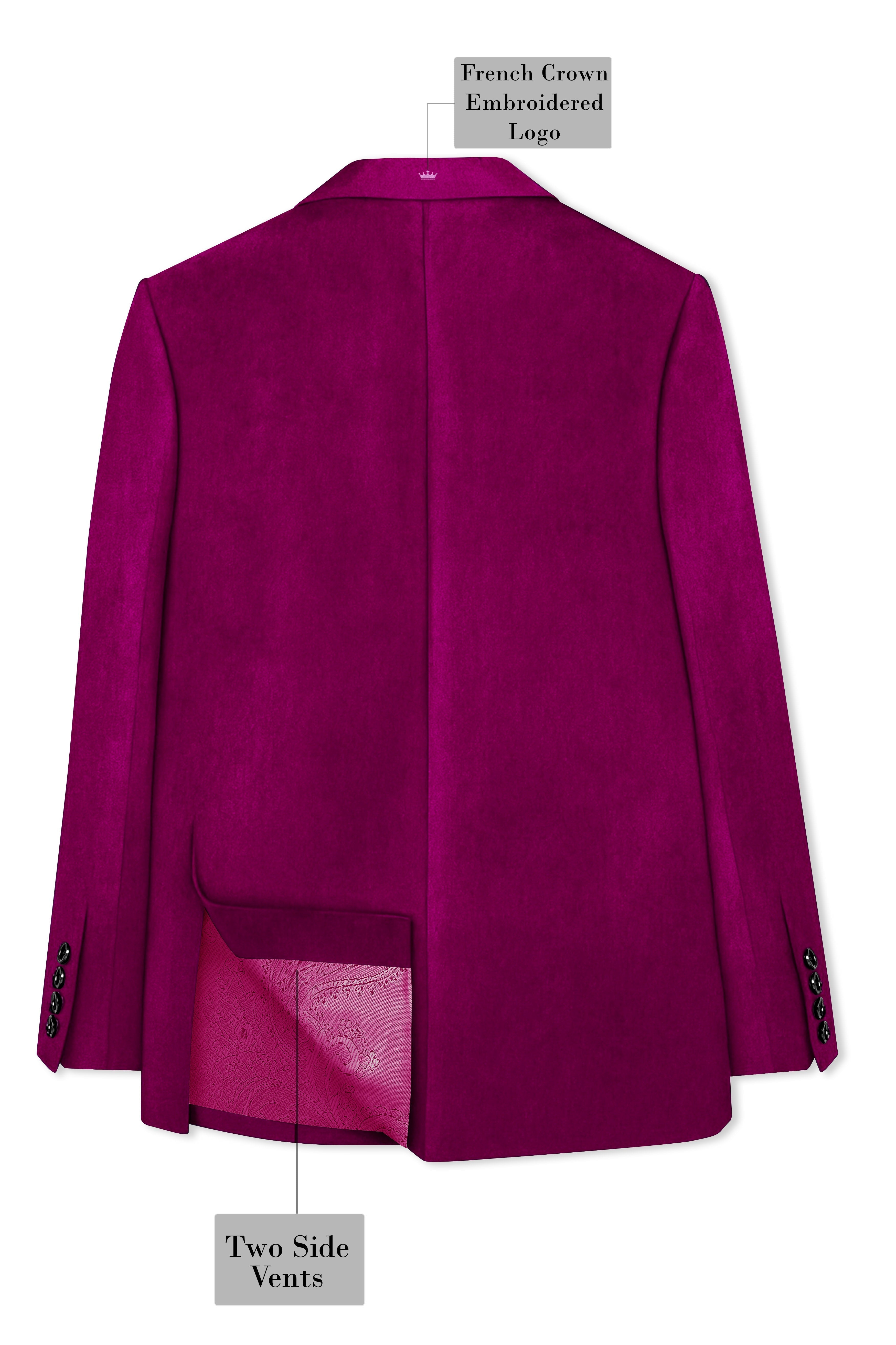 Velcrimora-Mulberry Purple Velvet Peak Lapel Tuxedo Blazer