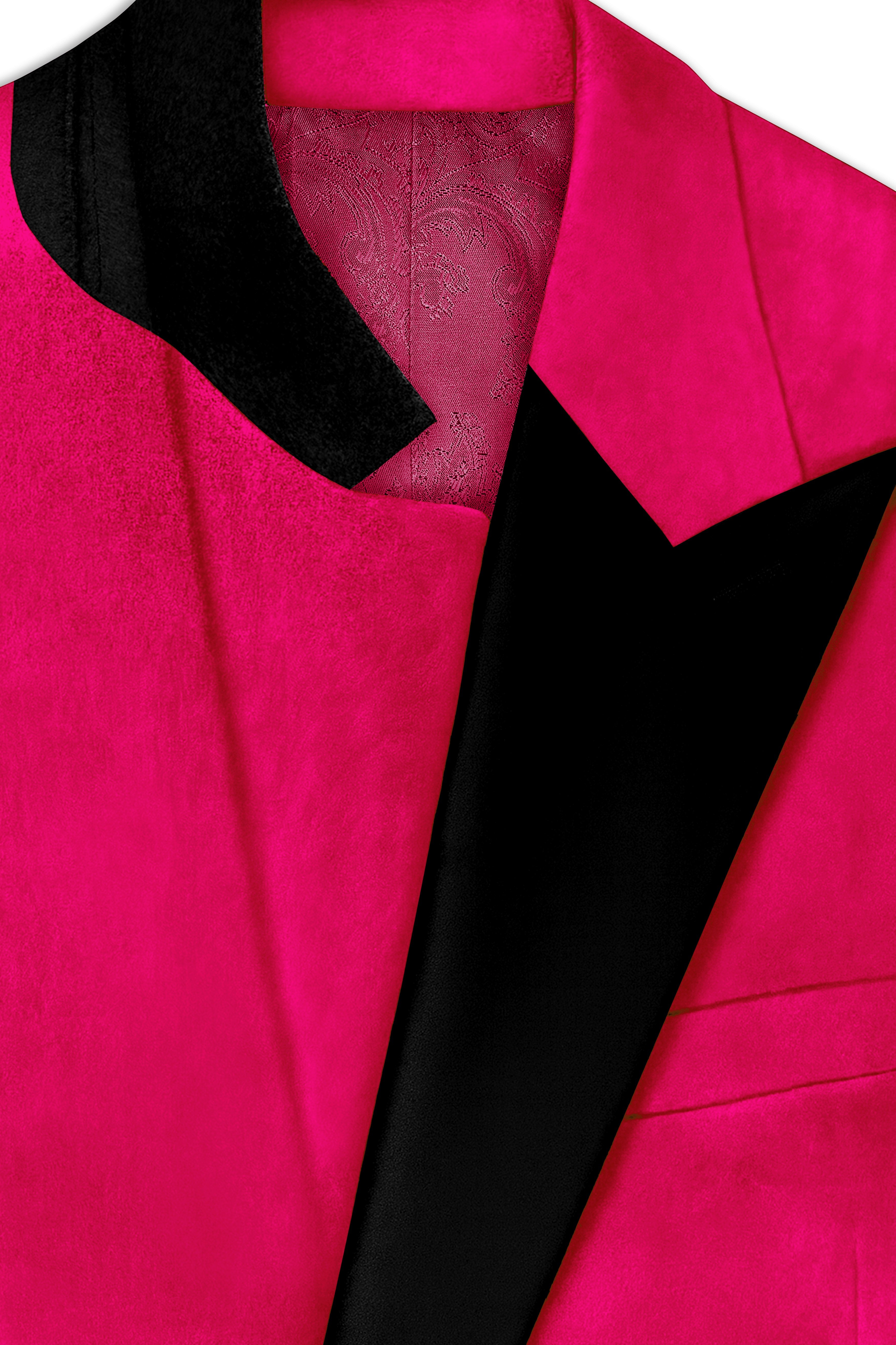 Shivelle-Shiraz Pink Velvet Peak Lapel Tuxedo Blazer