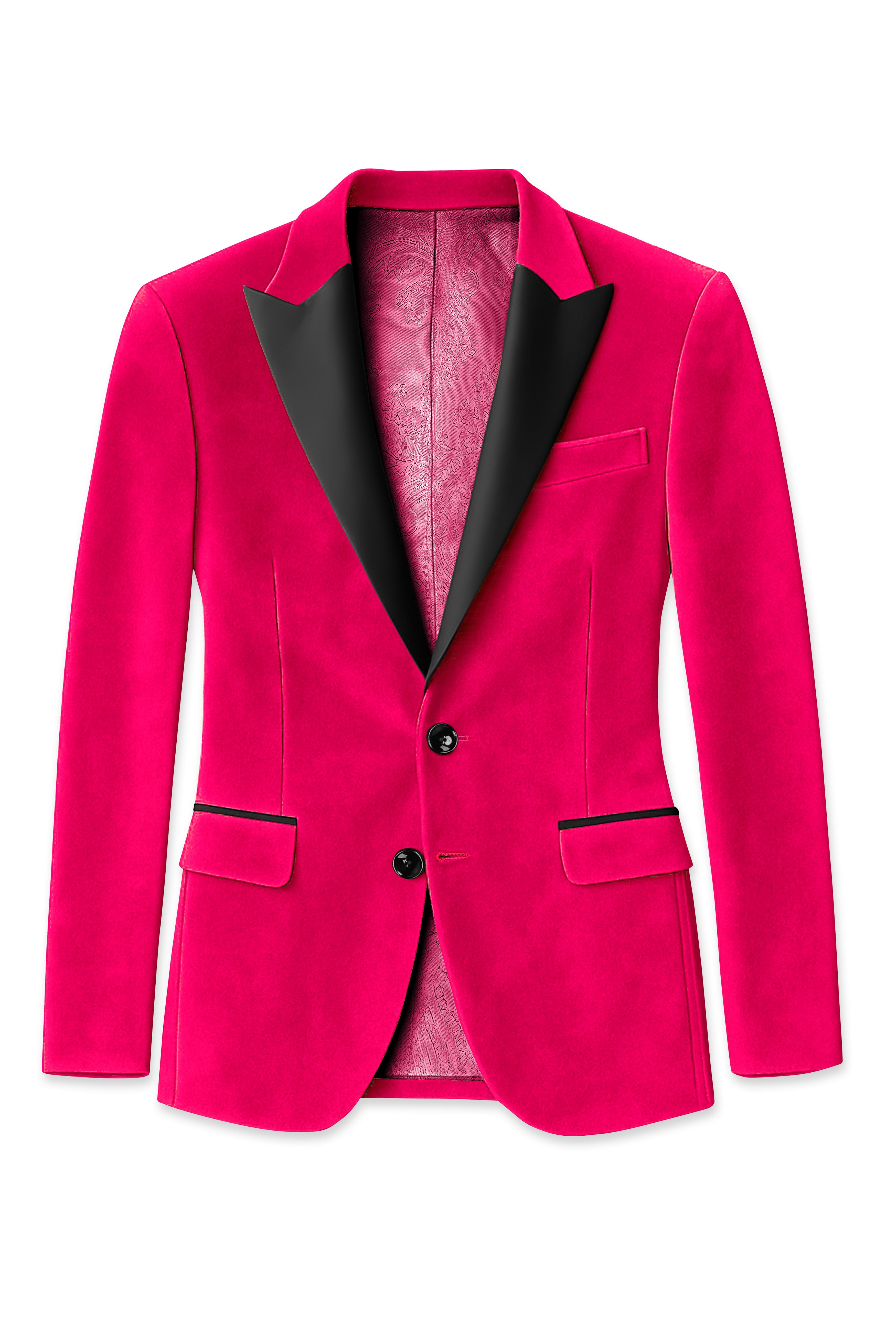 Shivelle-Shiraz Pink Velvet Peak Lapel Tuxedo Blazer