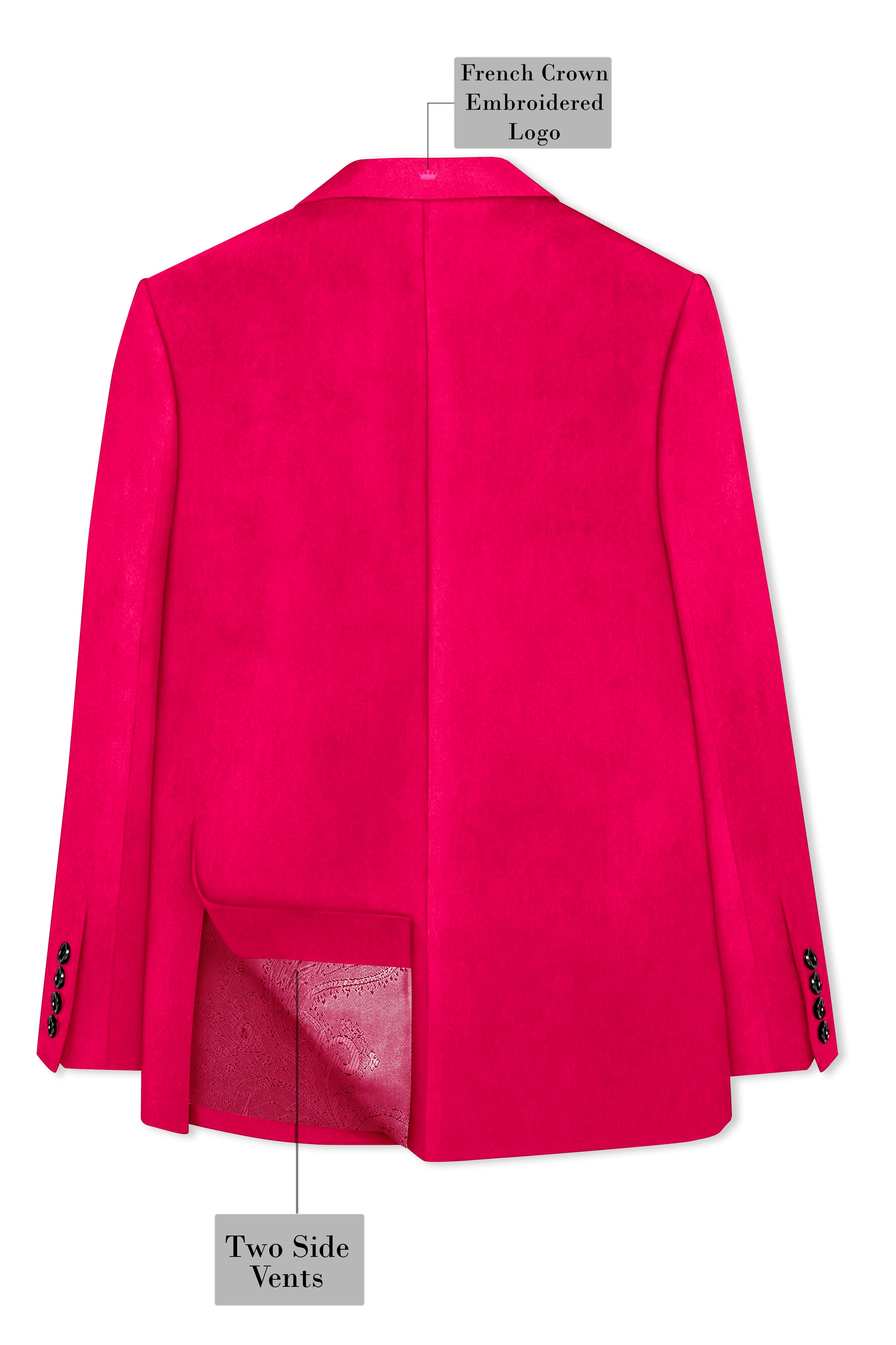 Shivelle-Shiraz Pink Velvet Peak Lapel Tuxedo Blazer