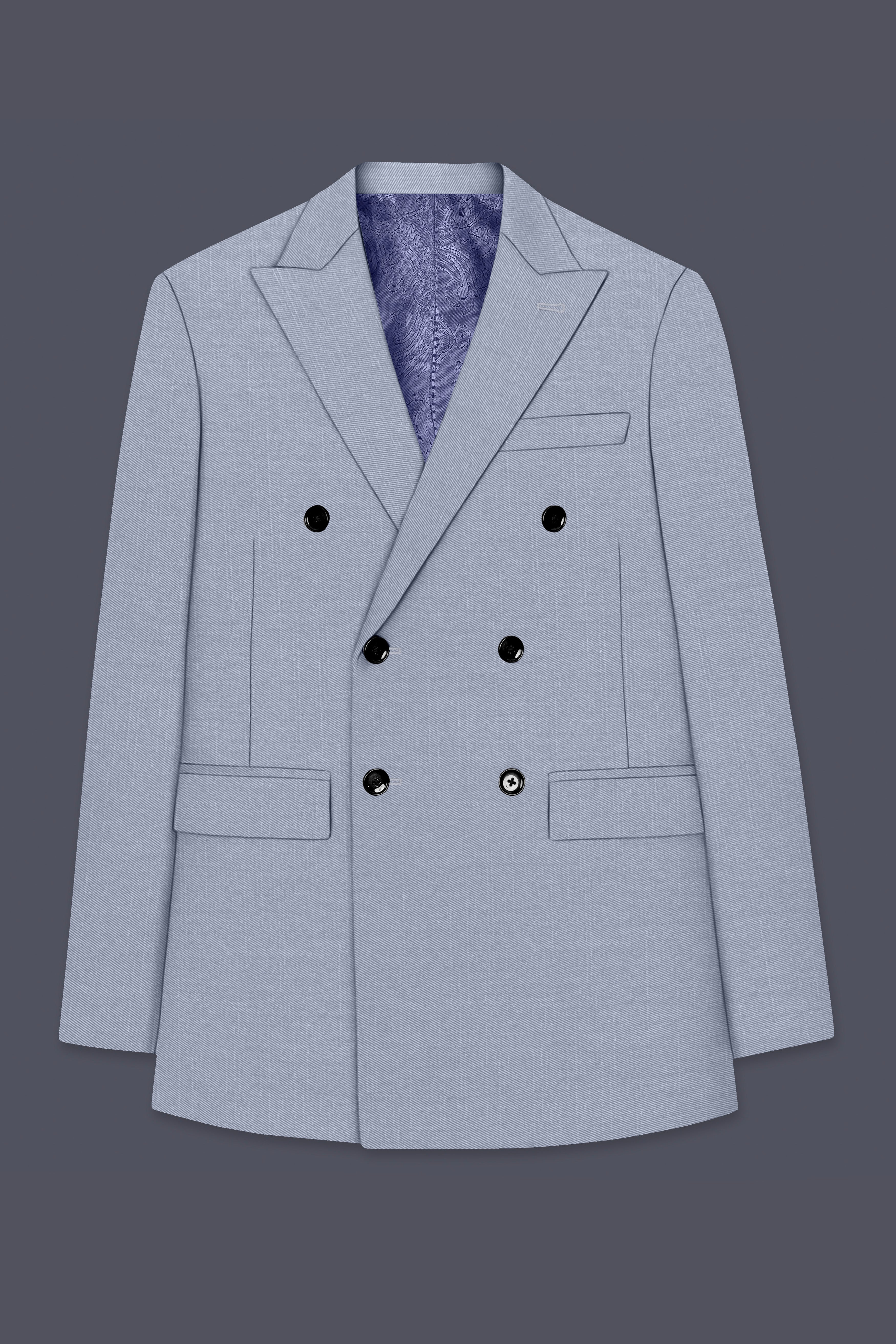 Mistivell-Mountain Mist Gray Wool Rich Double Breasted Stretchable traveler Blazer