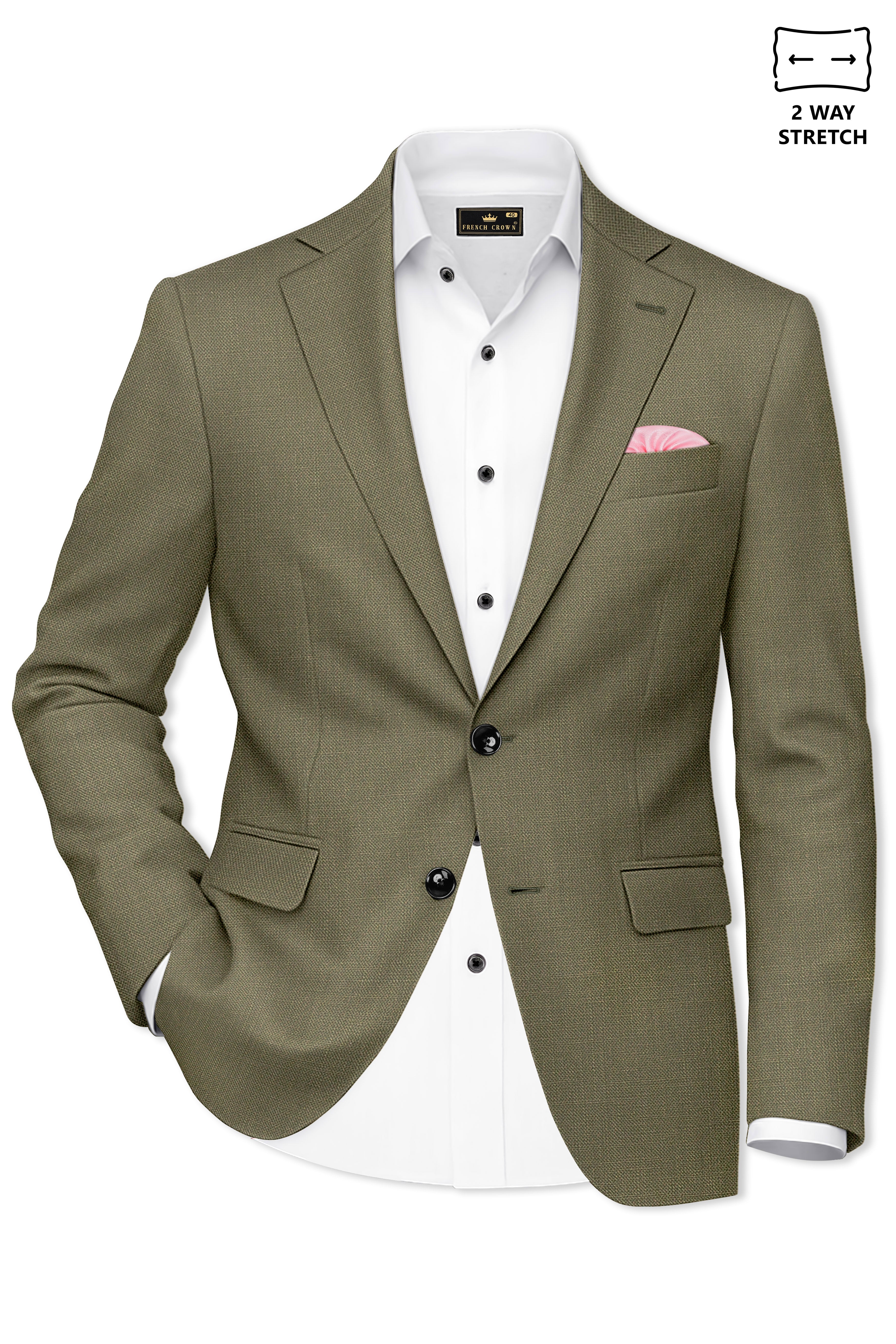 Zyren-Finch Green Luxurious Linen Single Breasted Stretchable traveler Blazer