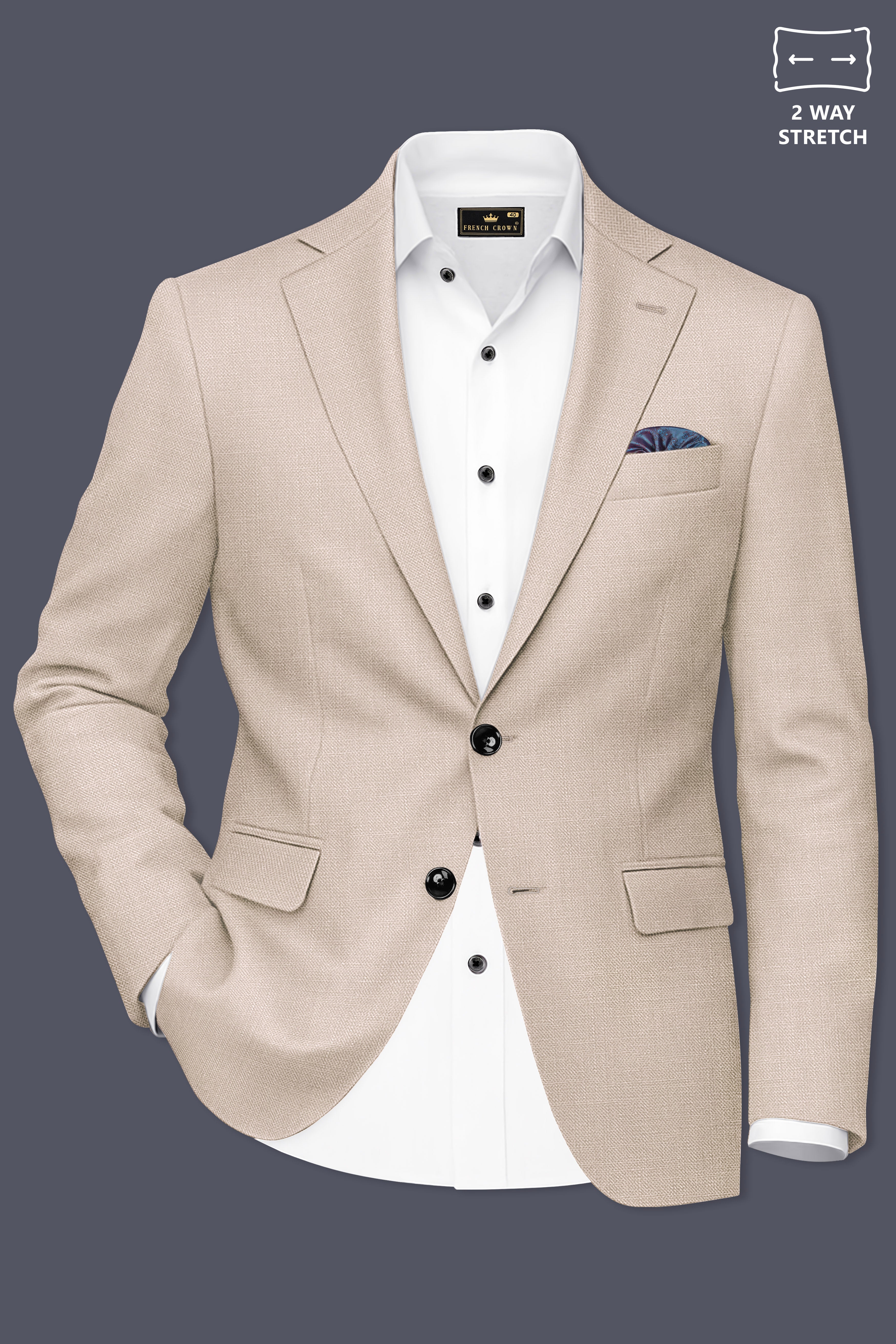 Brunoro-Wafer Brown Luxurious Linen Single Breasted Stretchable traveler Blazer