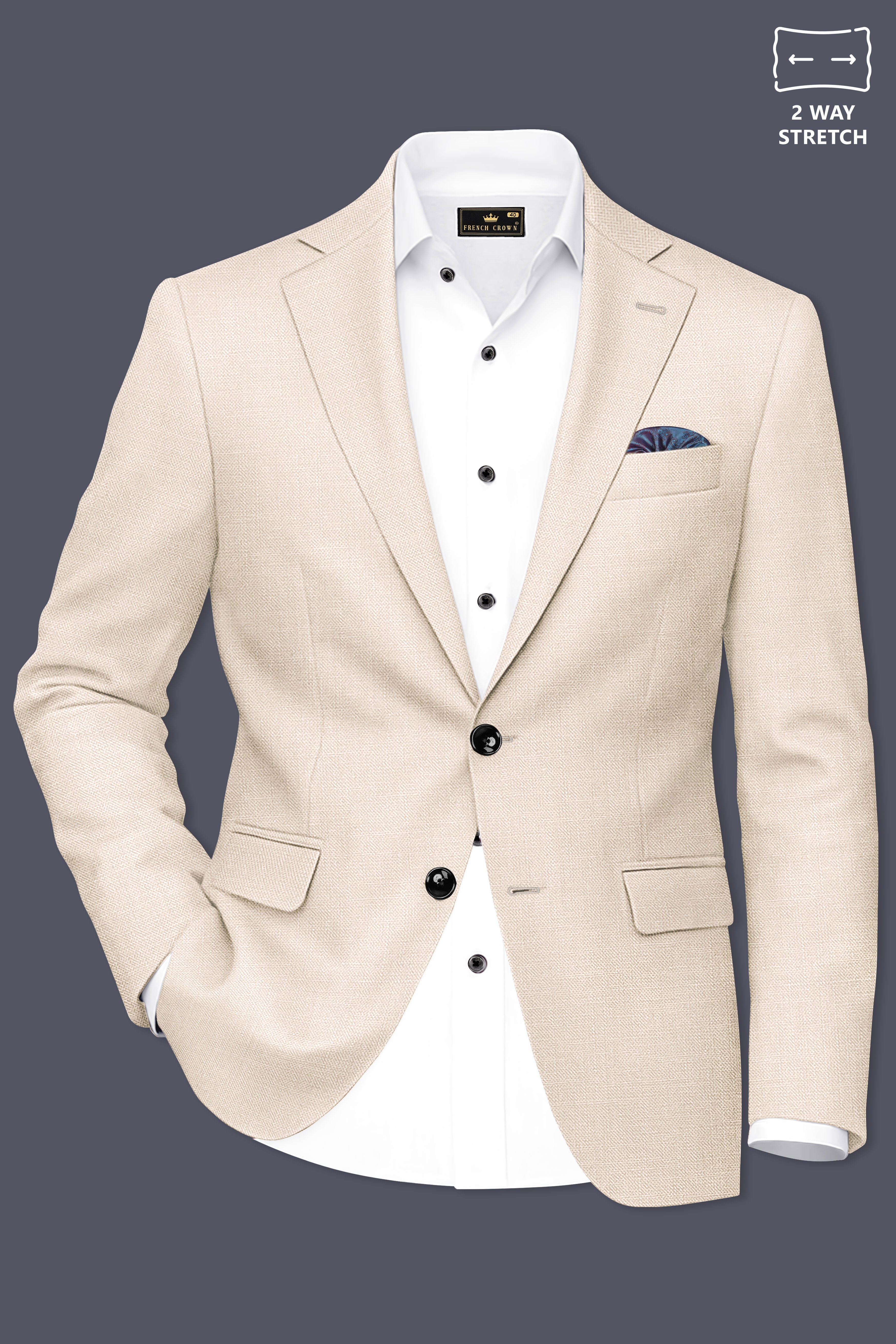Ivoreo-Merino Cream Luxurious Linen Single Breasted Stretchable traveler Blazer