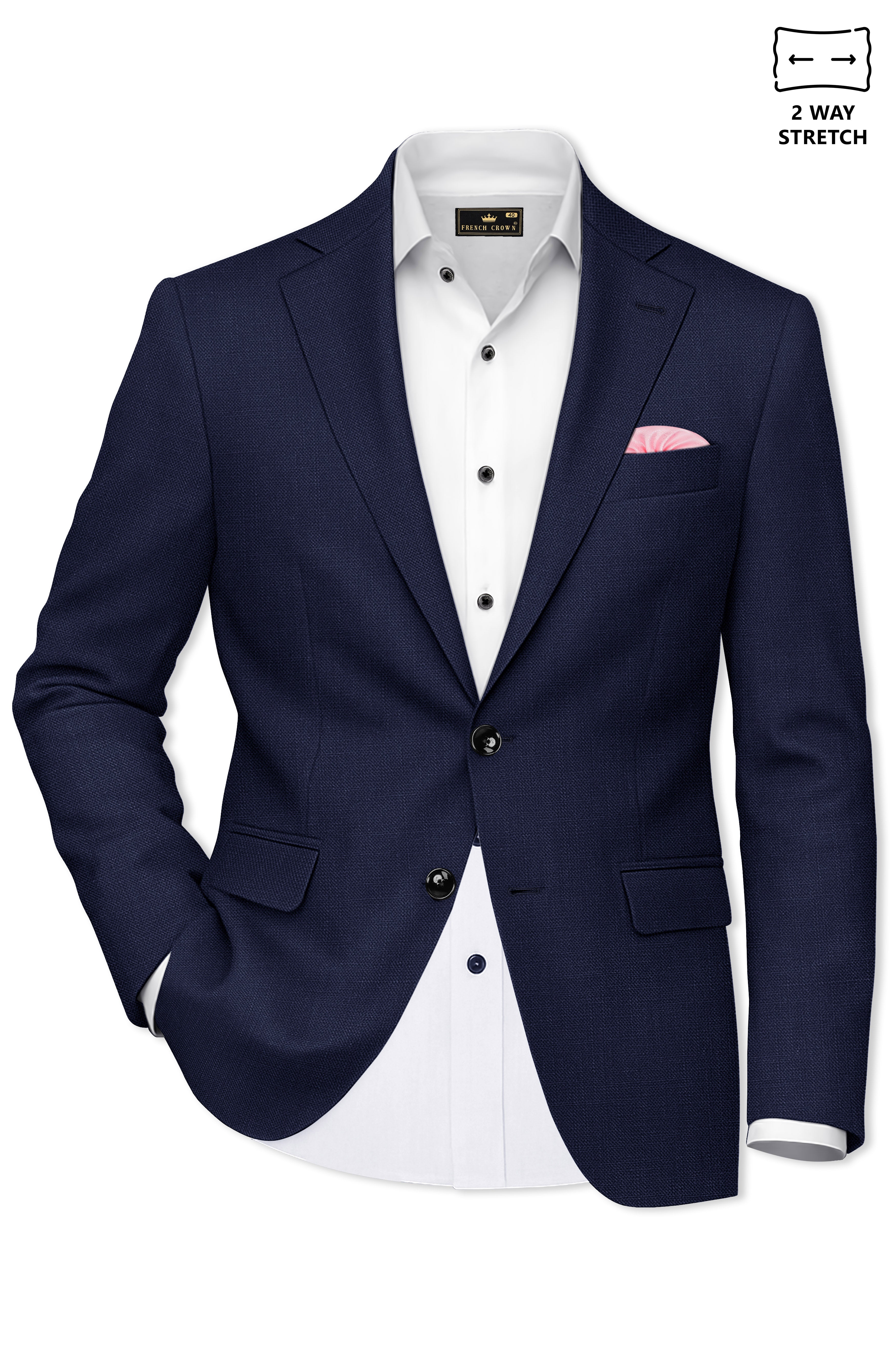 Azuriel-Firefly Blue Luxurious Linen Single Breasted Stretchable traveler Blazer