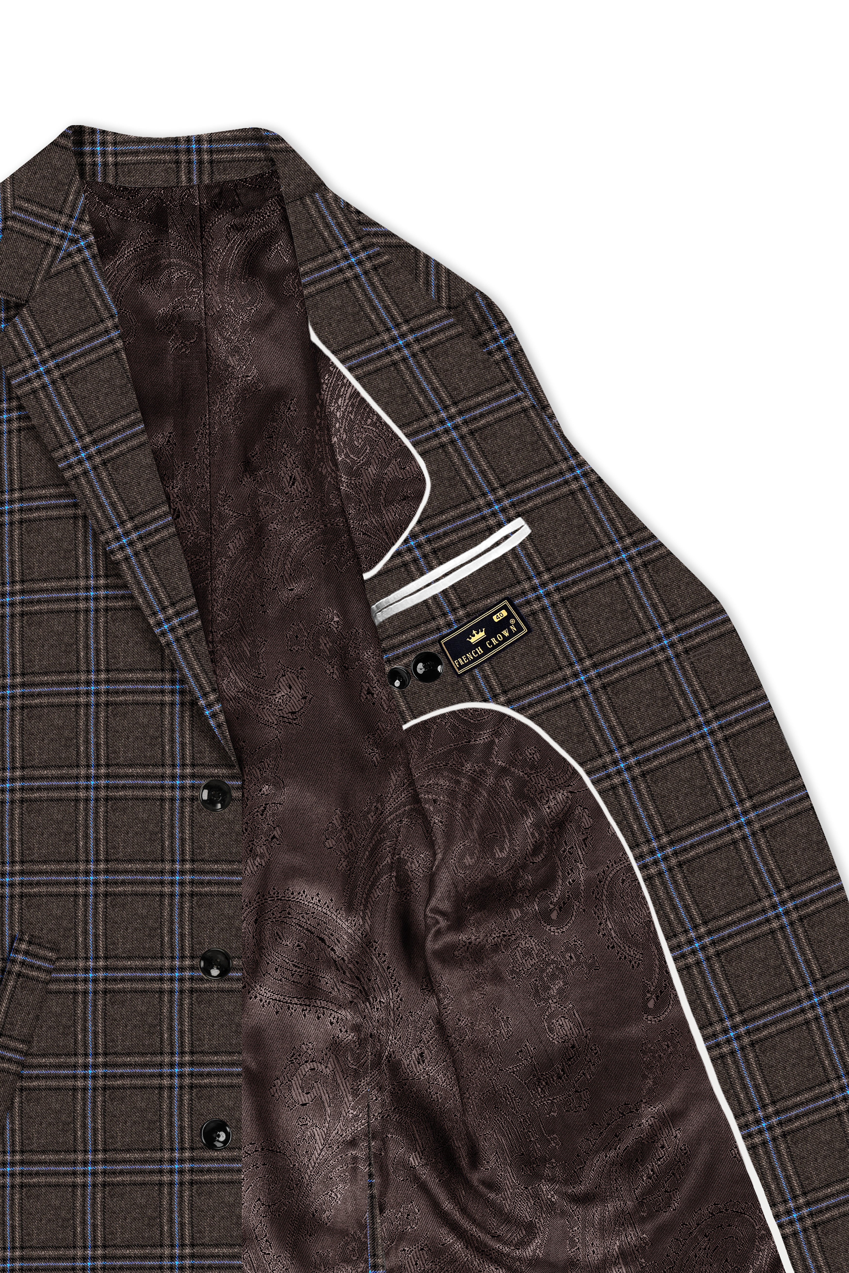 Cafreno-Armadillo Brown Plaid Single Breasted Trench Coat