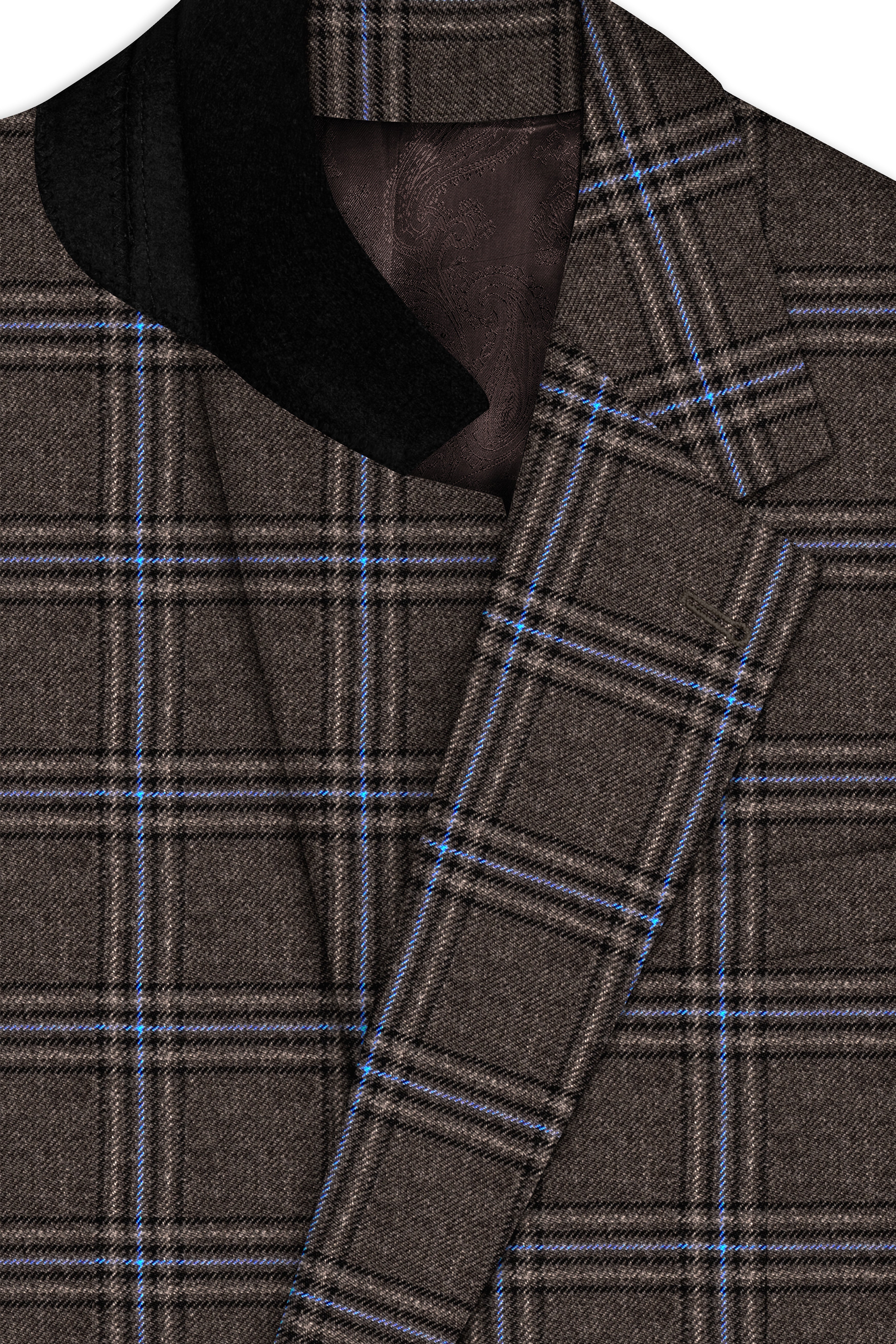 Cafreno-Armadillo Brown Plaid Single Breasted Trench Coat