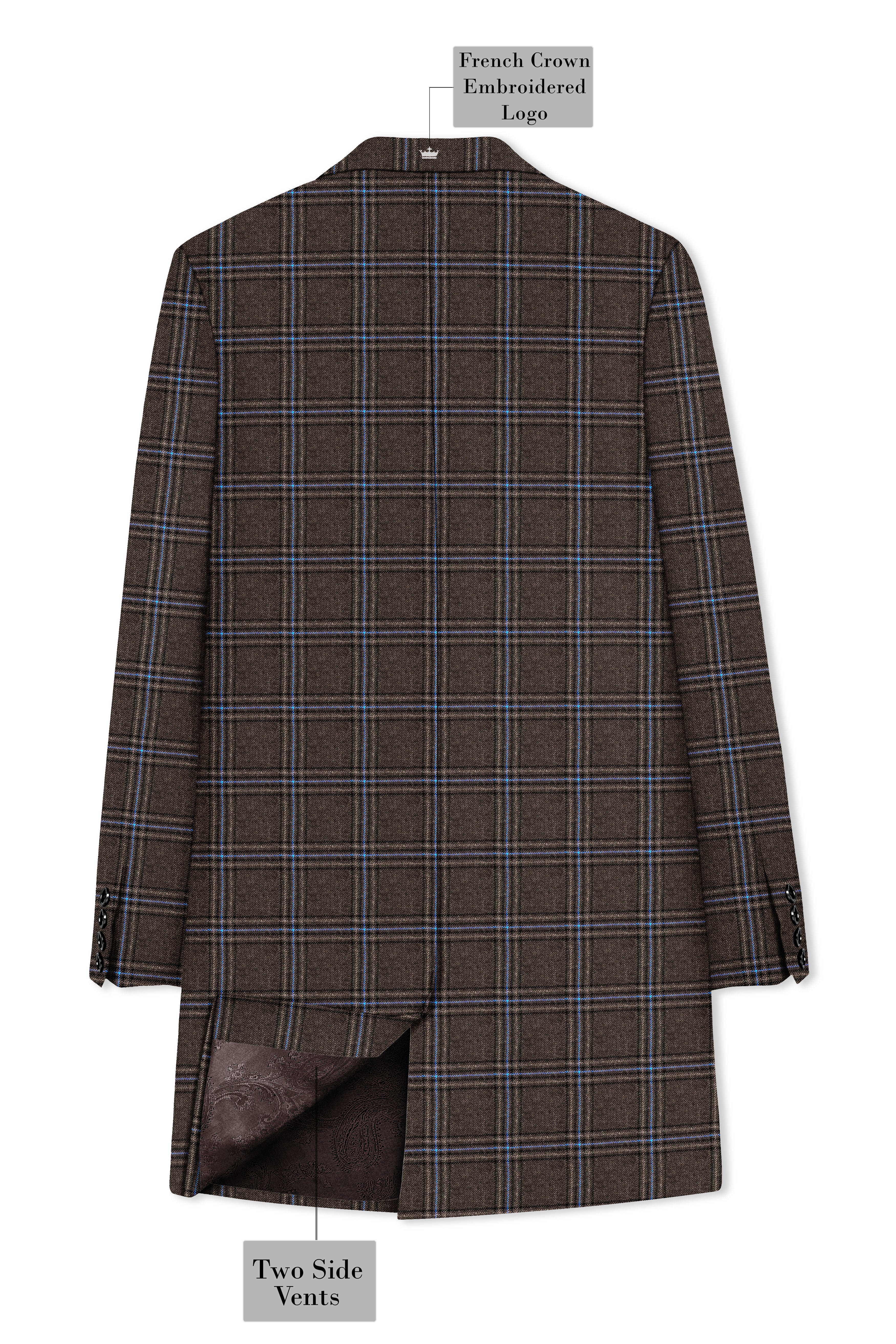 Cafreno-Armadillo Brown Plaid Single Breasted Trench Coat