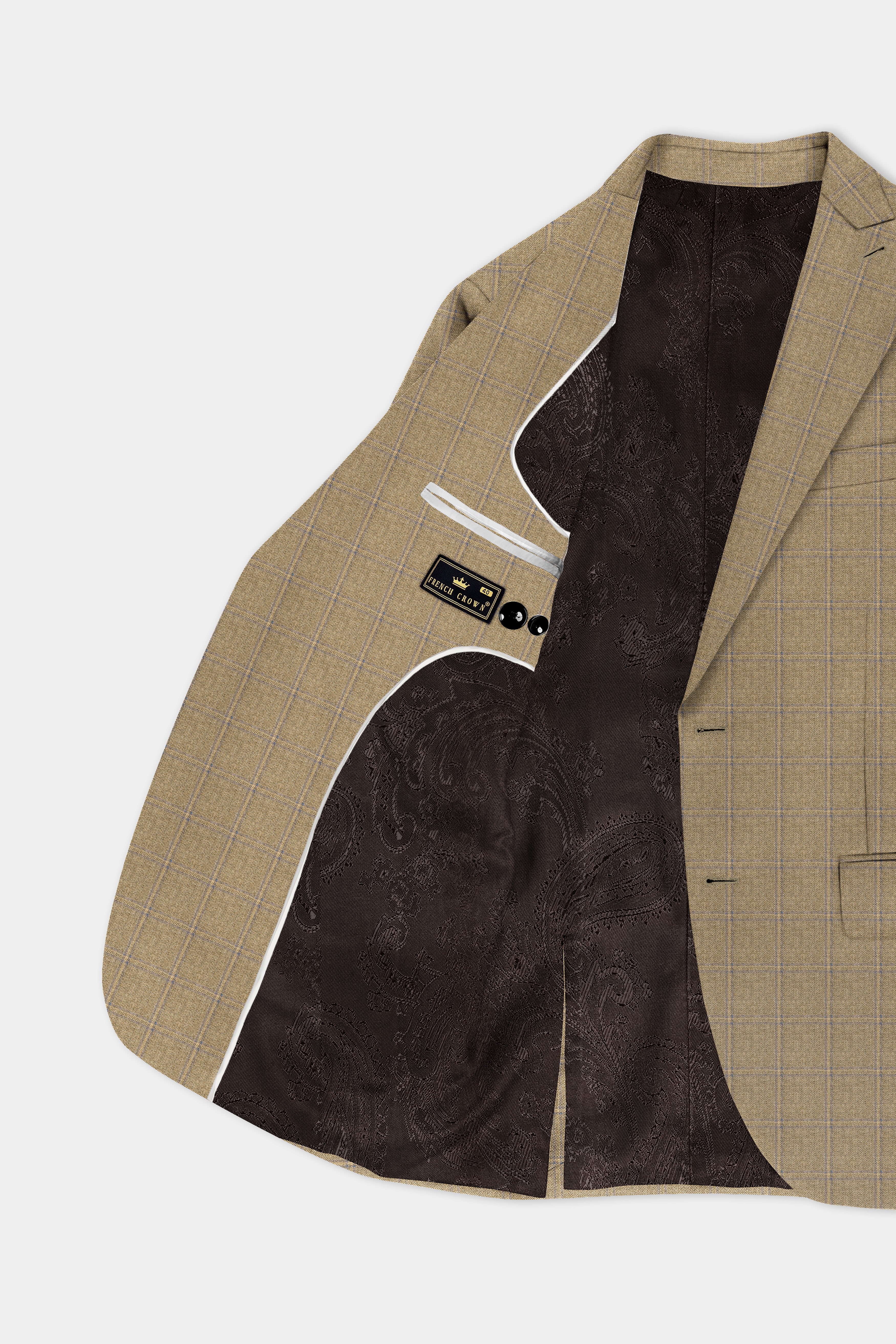 Terravo-Roman Brown Windowpane Wool Rich Single Breasted Blazer