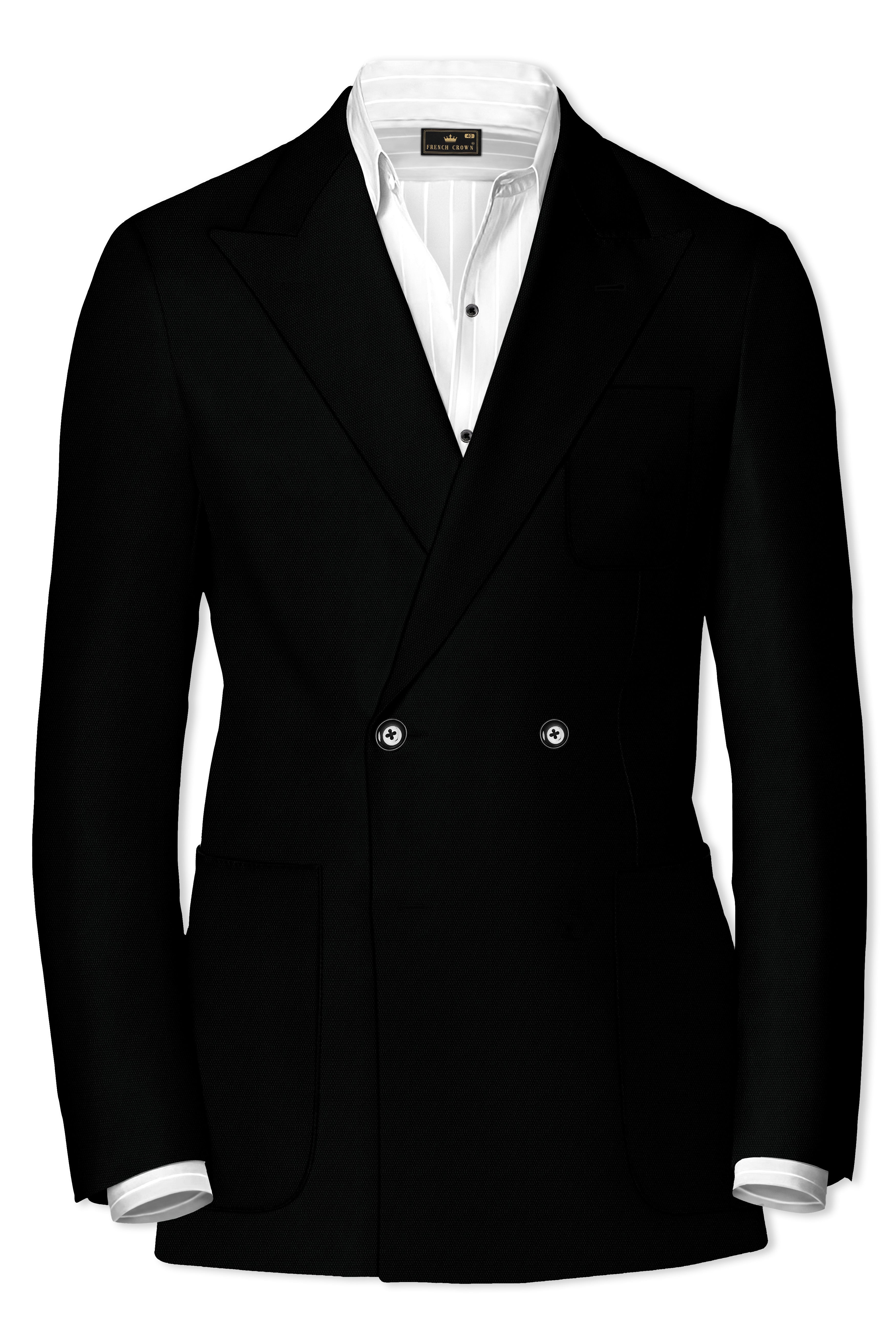 Nerjade-Jade Black Textured Wool Rich Double Breasted Sport Blazer