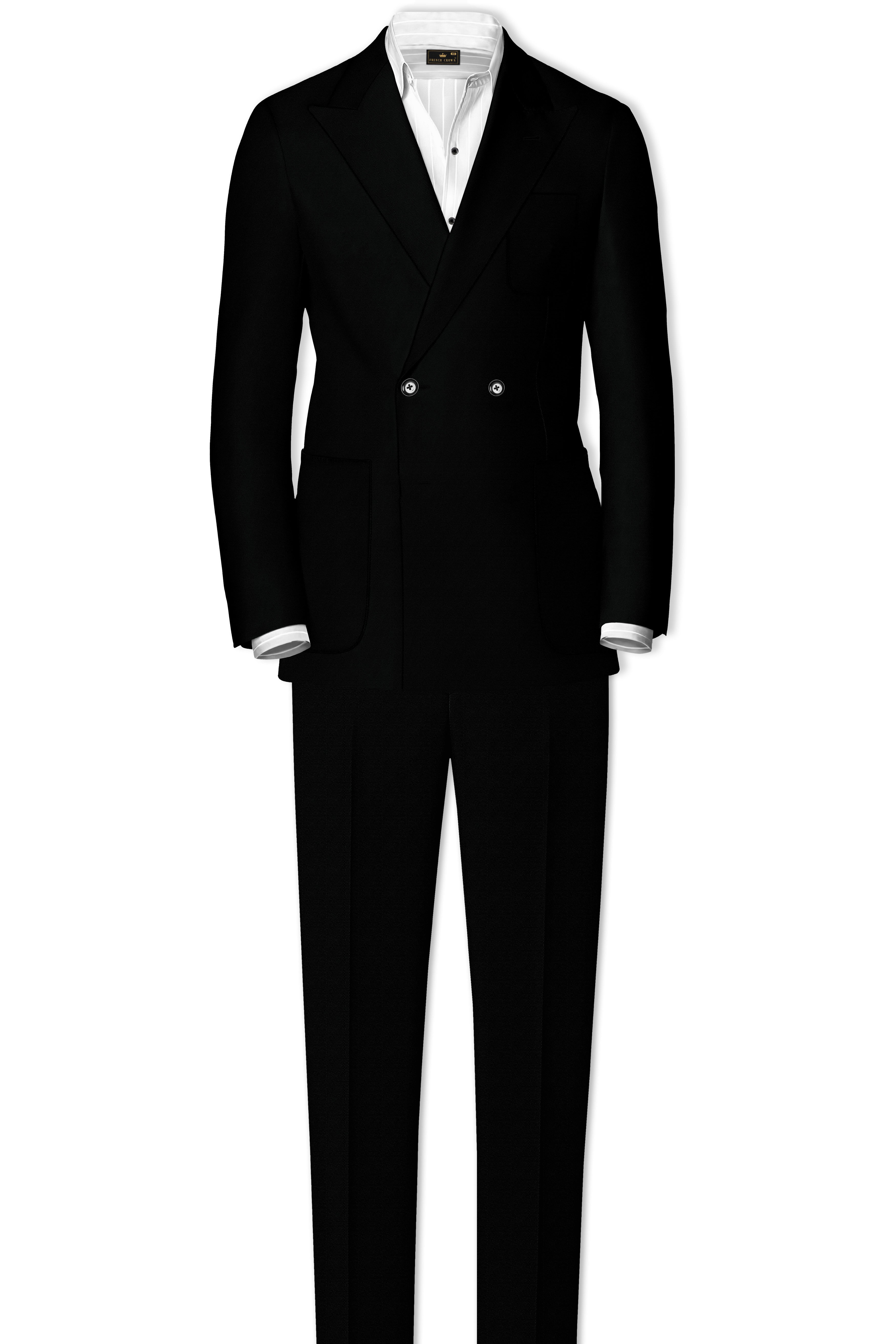 Nerjade-Jade Black Textured Wool Rich Double Breasted Sport Blazer