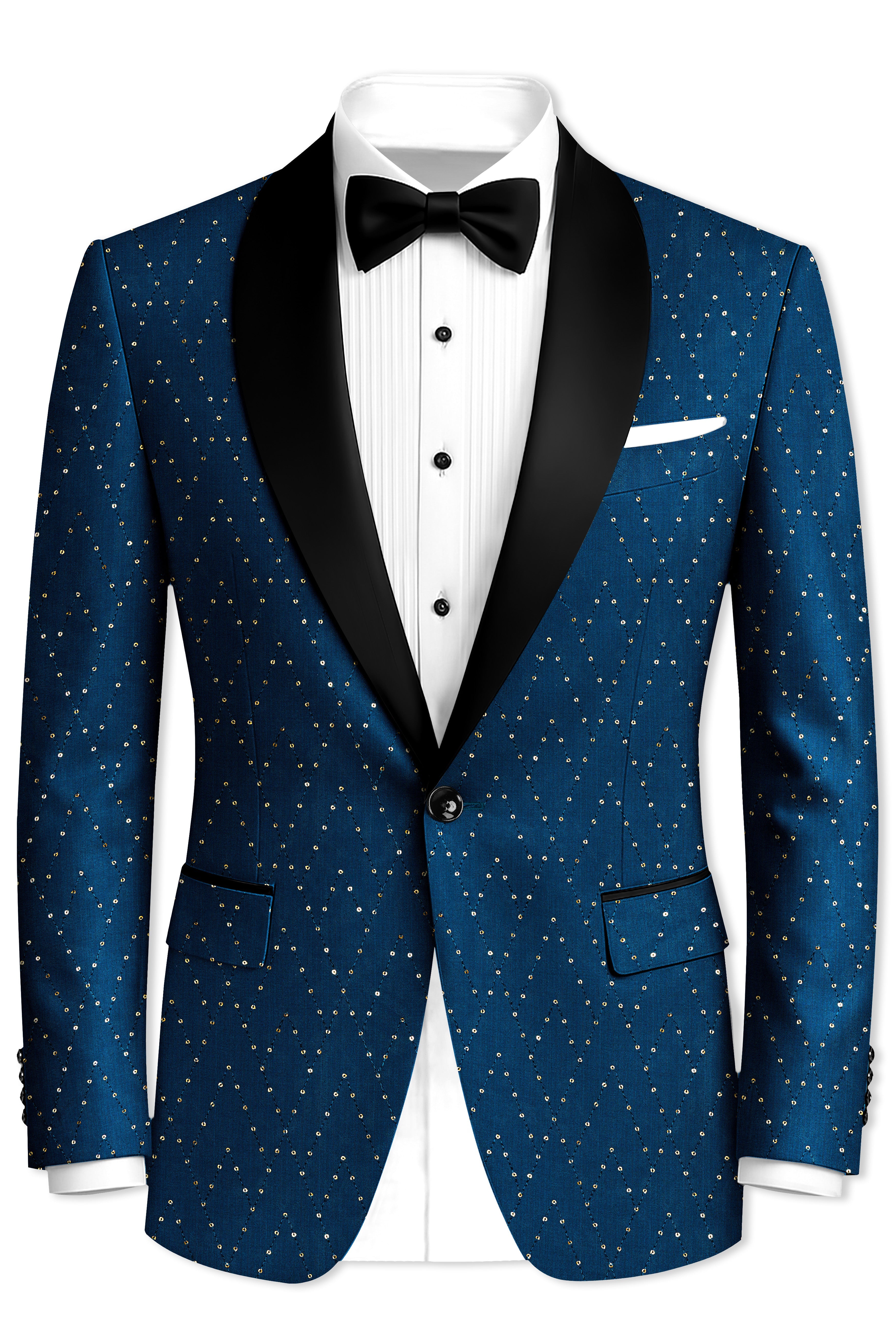 Aureven-Venice Blue Embroidered Viscose Tikki Work Designer Tuxedo Blazer